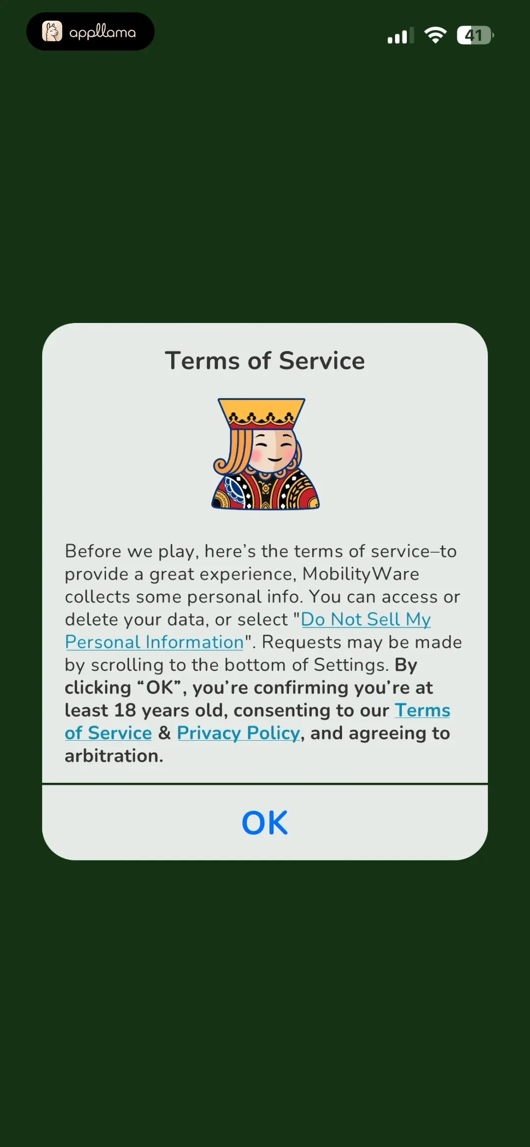 Solitaire Terms of Service Consent