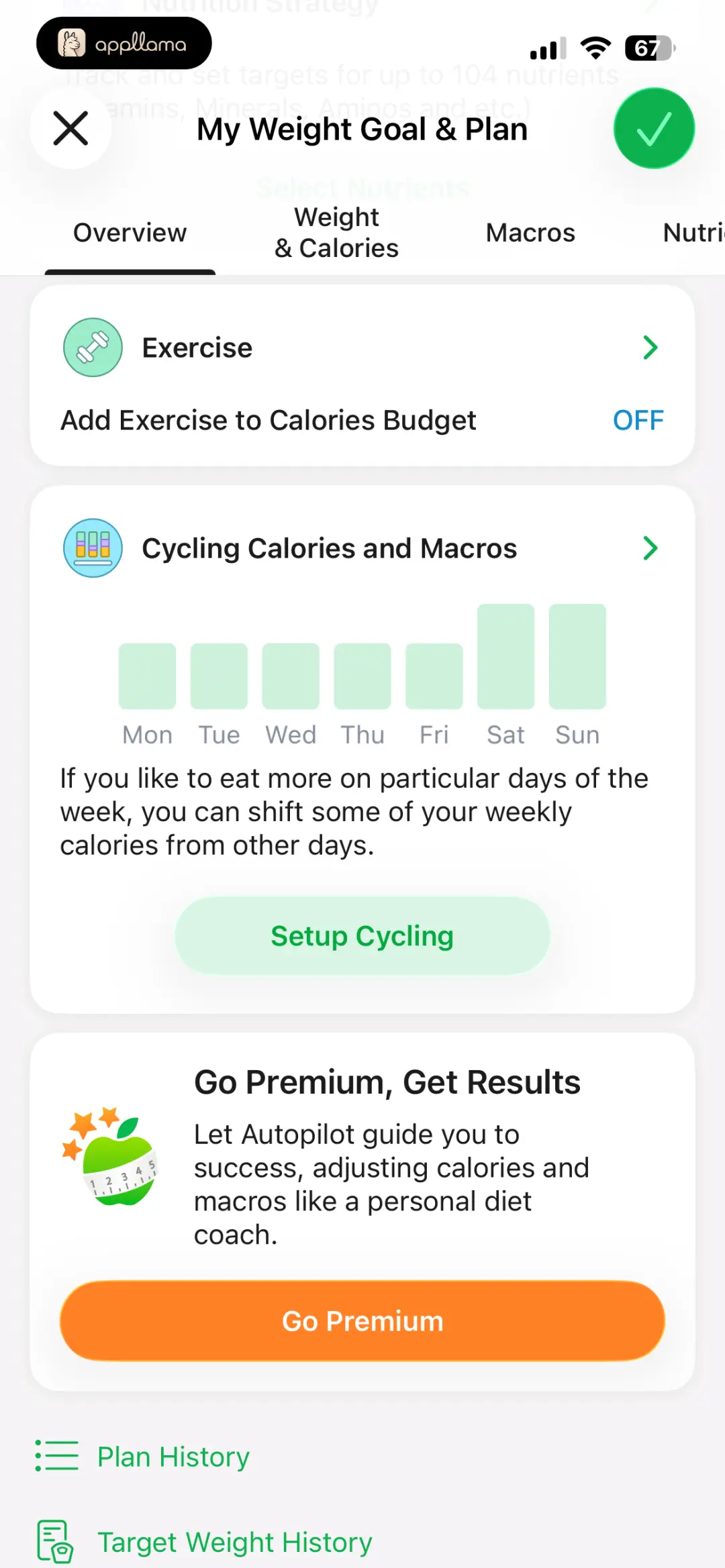 Weekly Calorie Plan