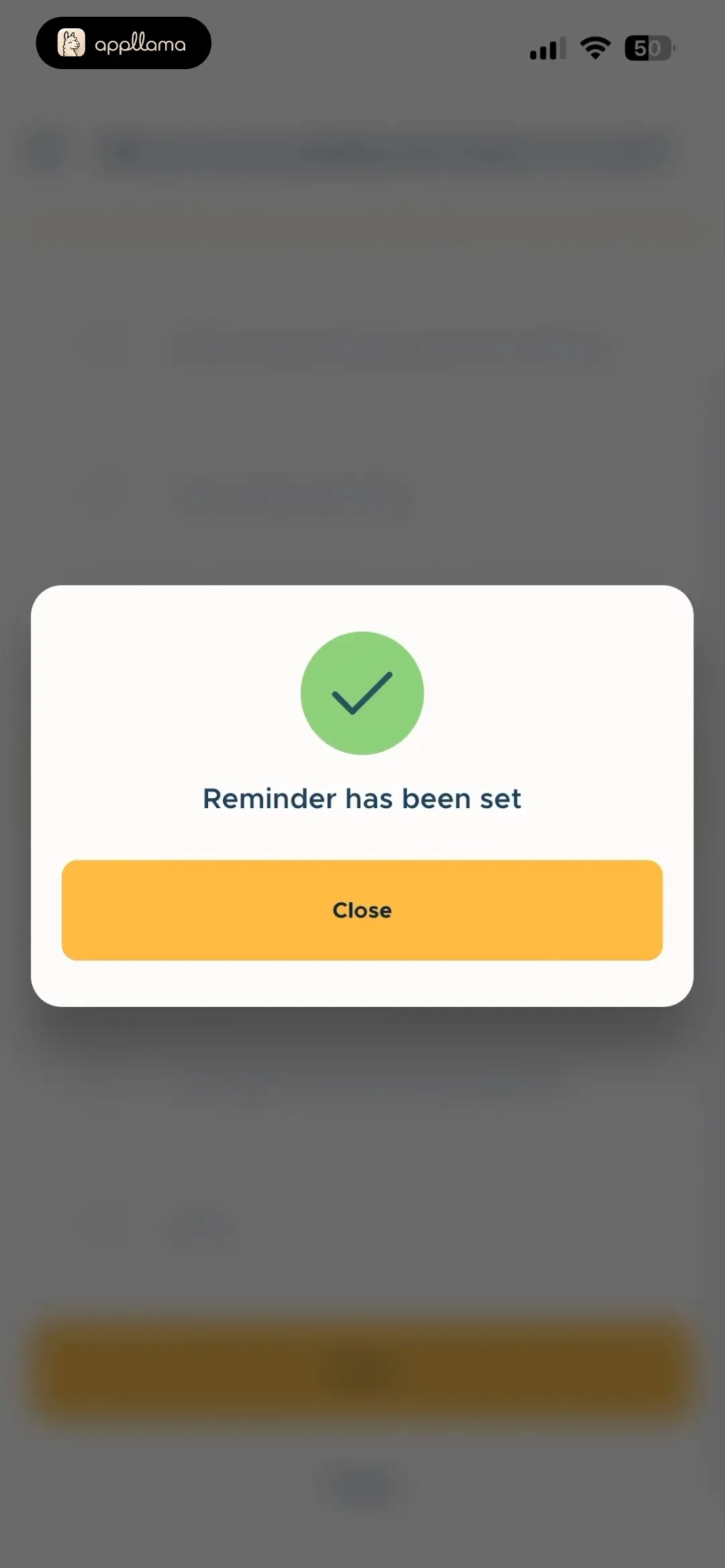 Reminder Saved Dialog