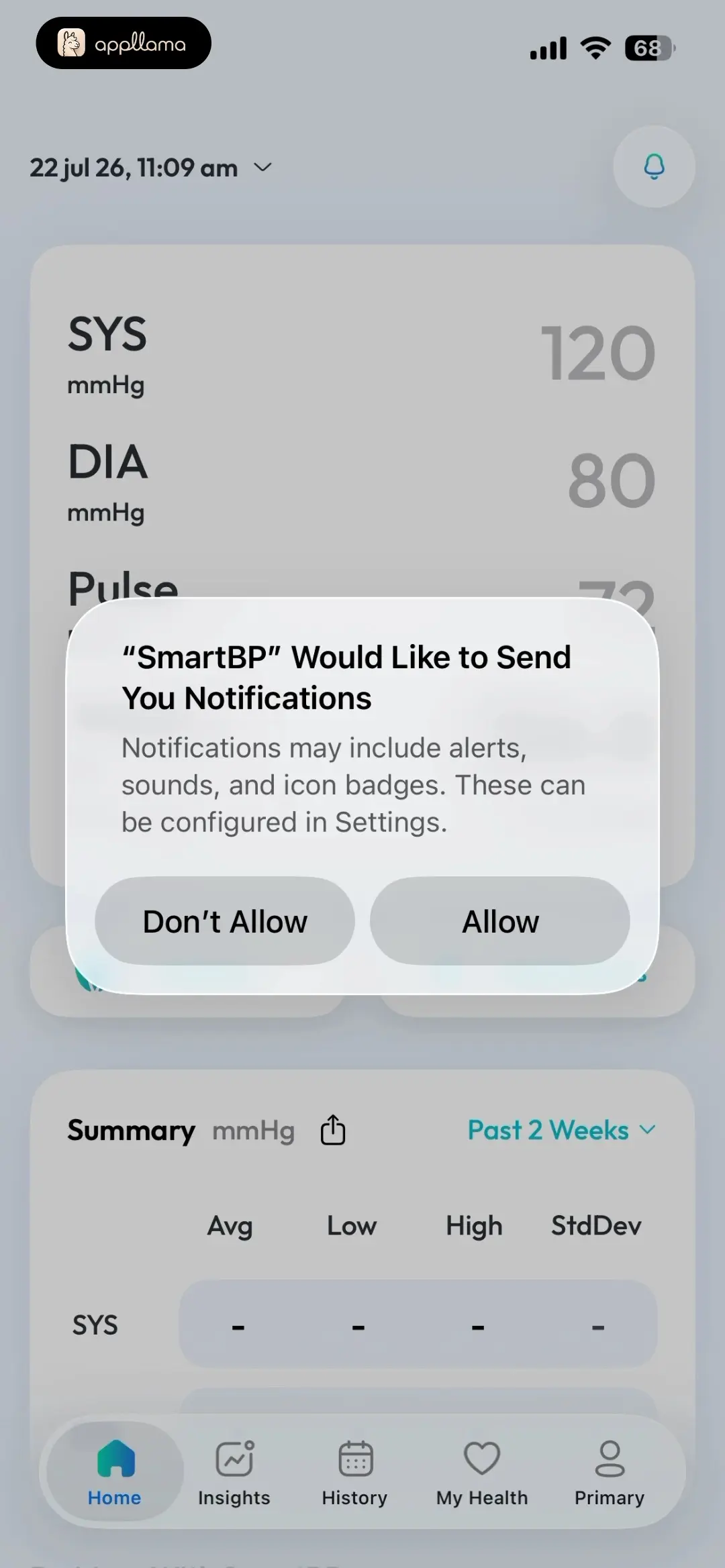 Blood Pressure Tracker SmartBP Notification Permission