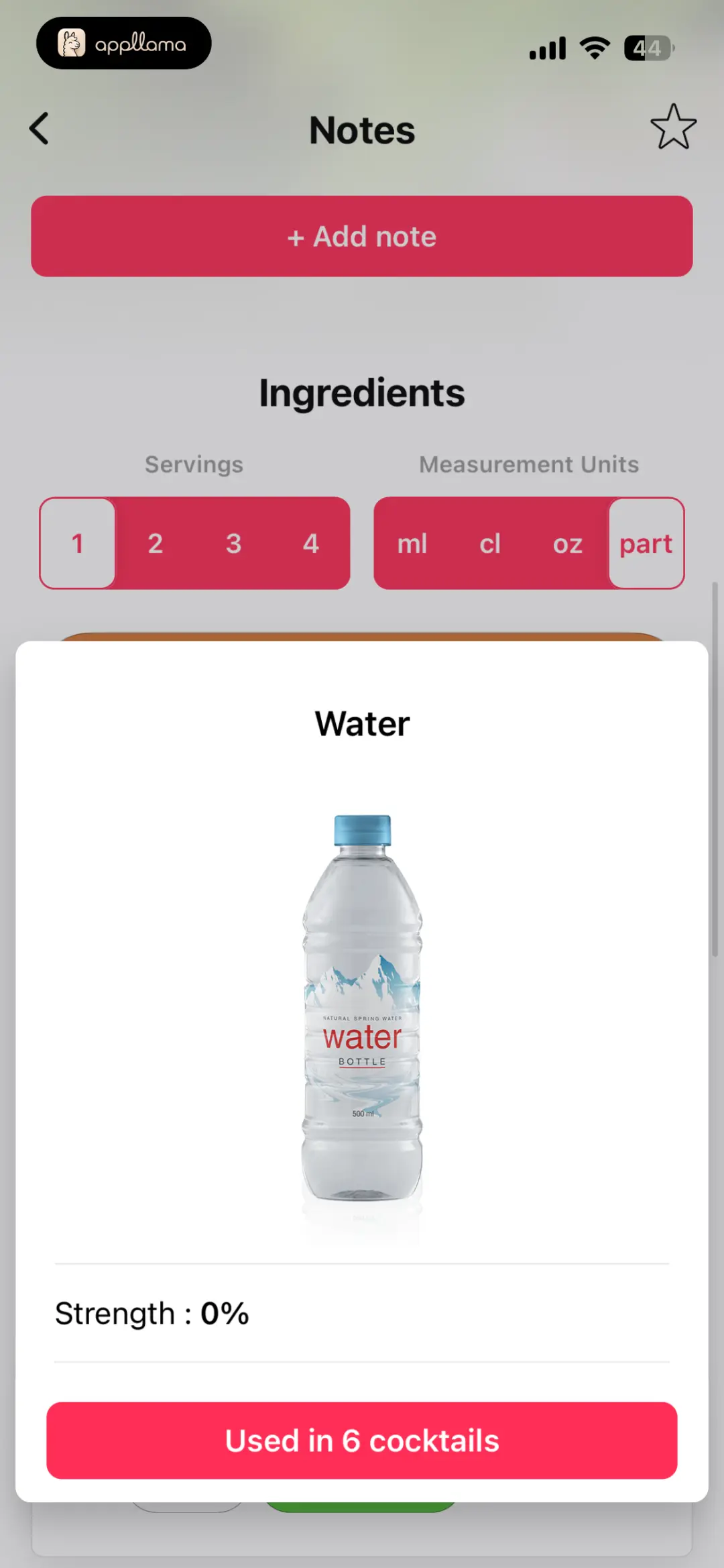 Water Ingredient Sheet