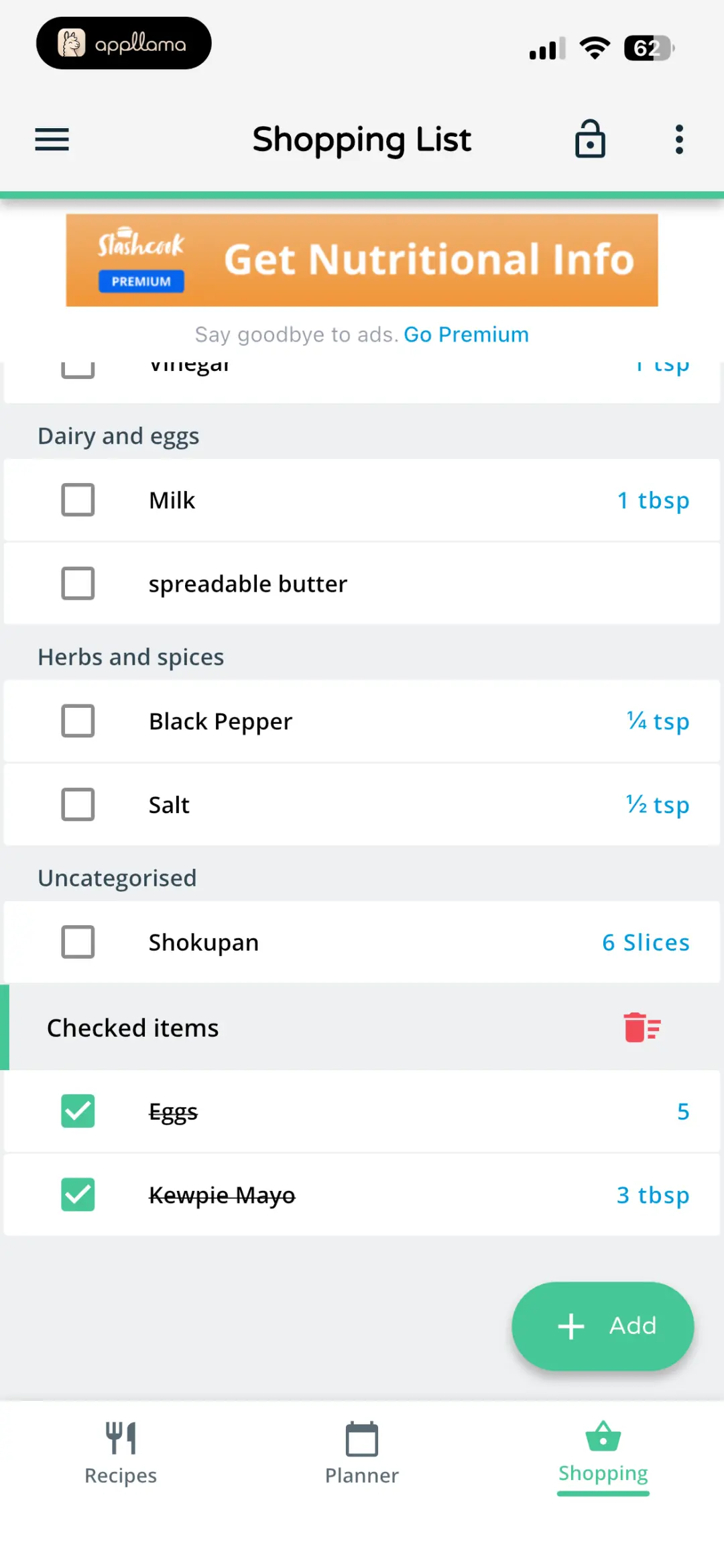 Shopping List Progress