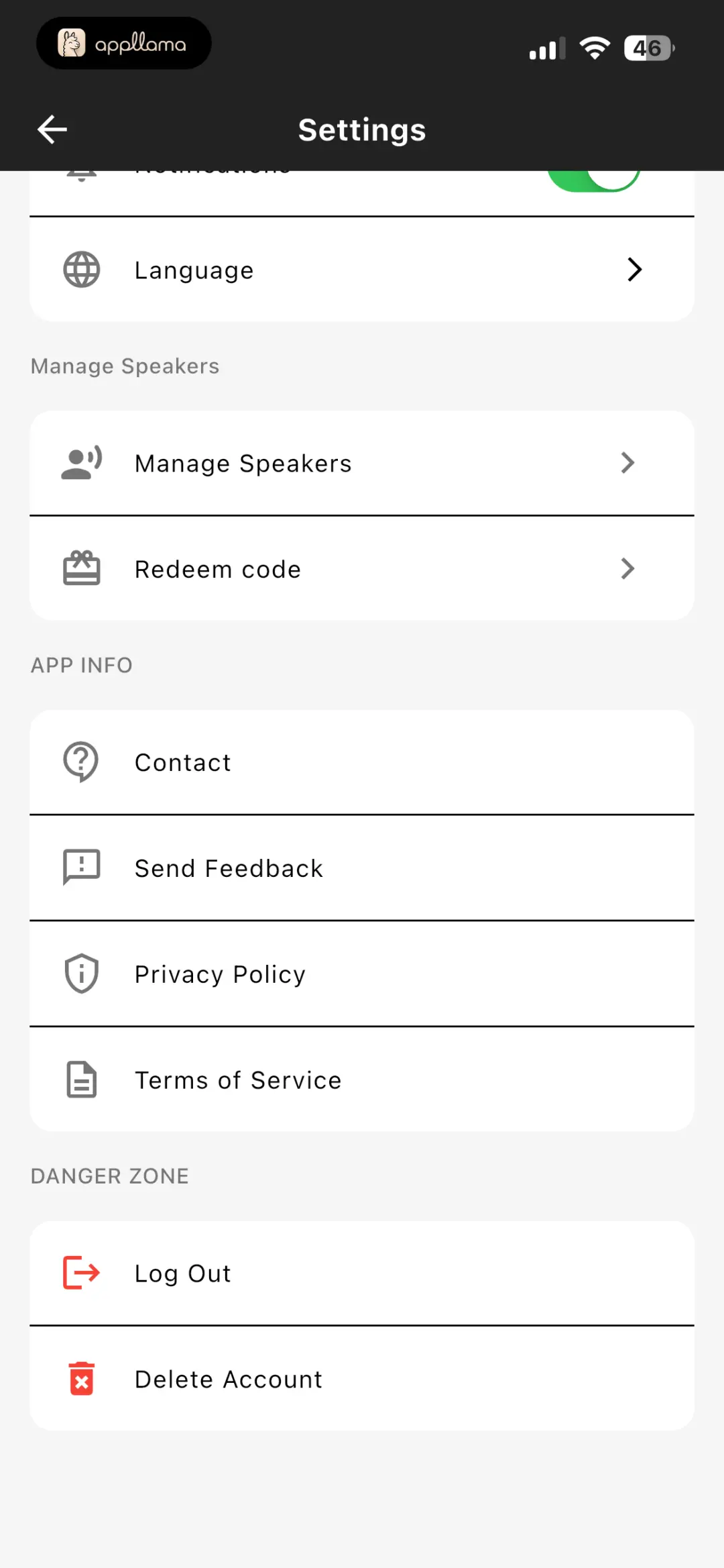Settings Lower Section