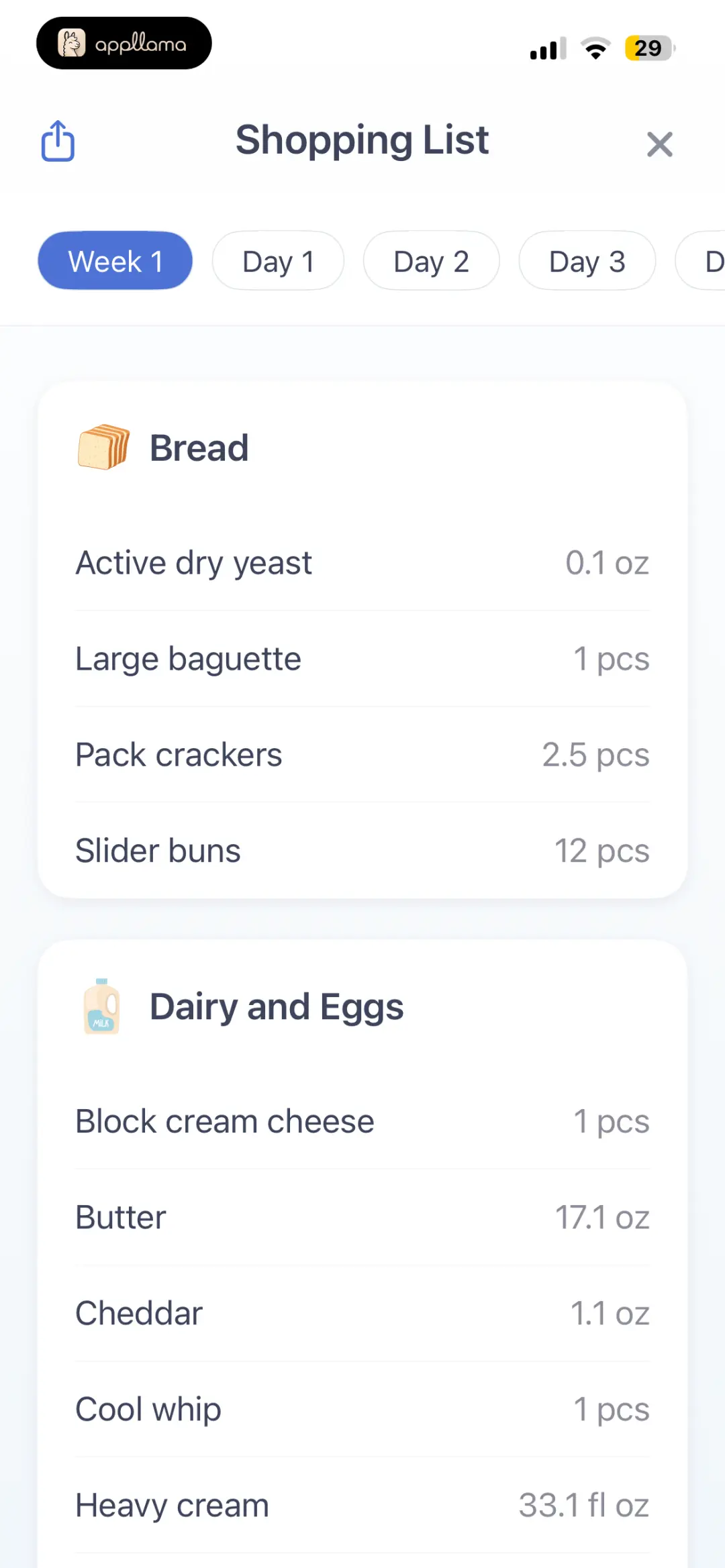 Shopping List Week 1