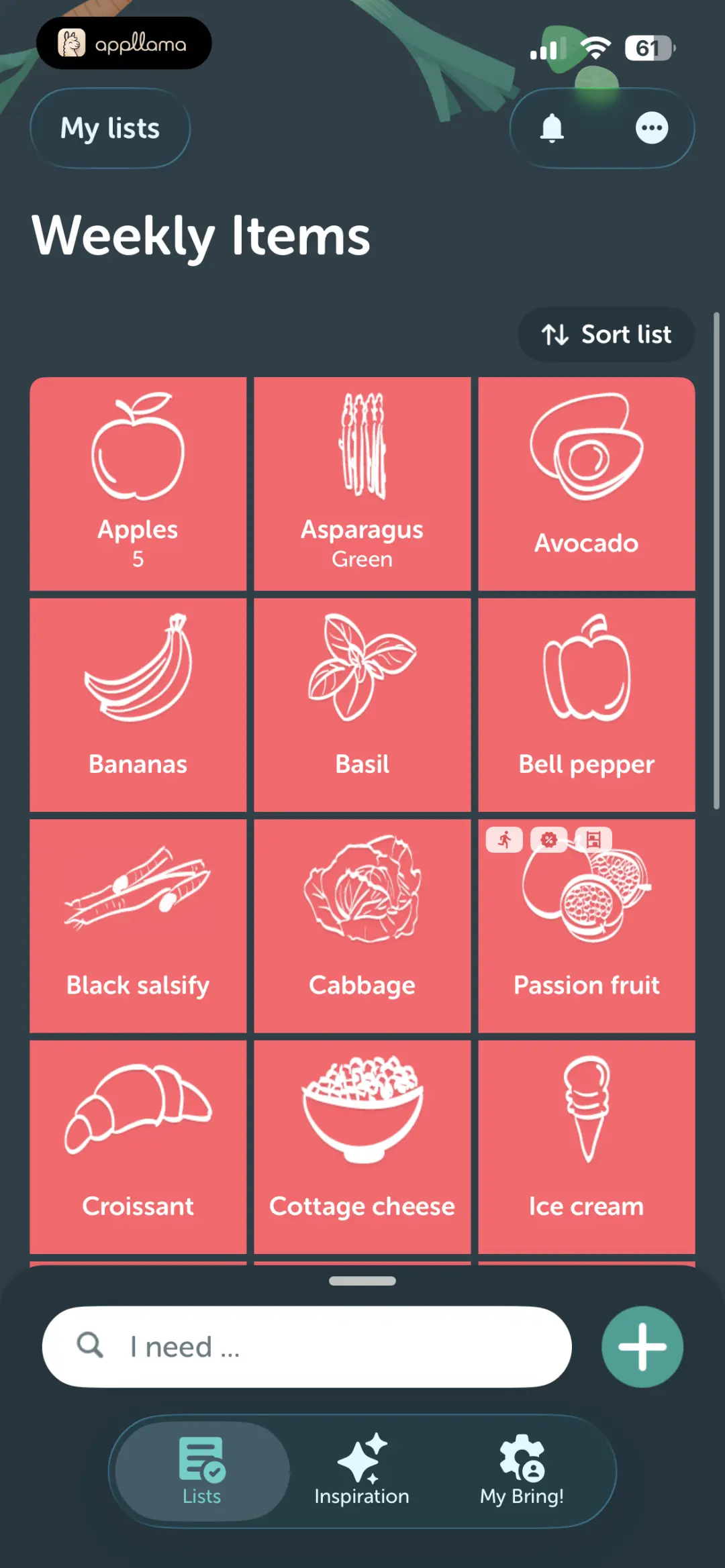 Weekly Items Filled