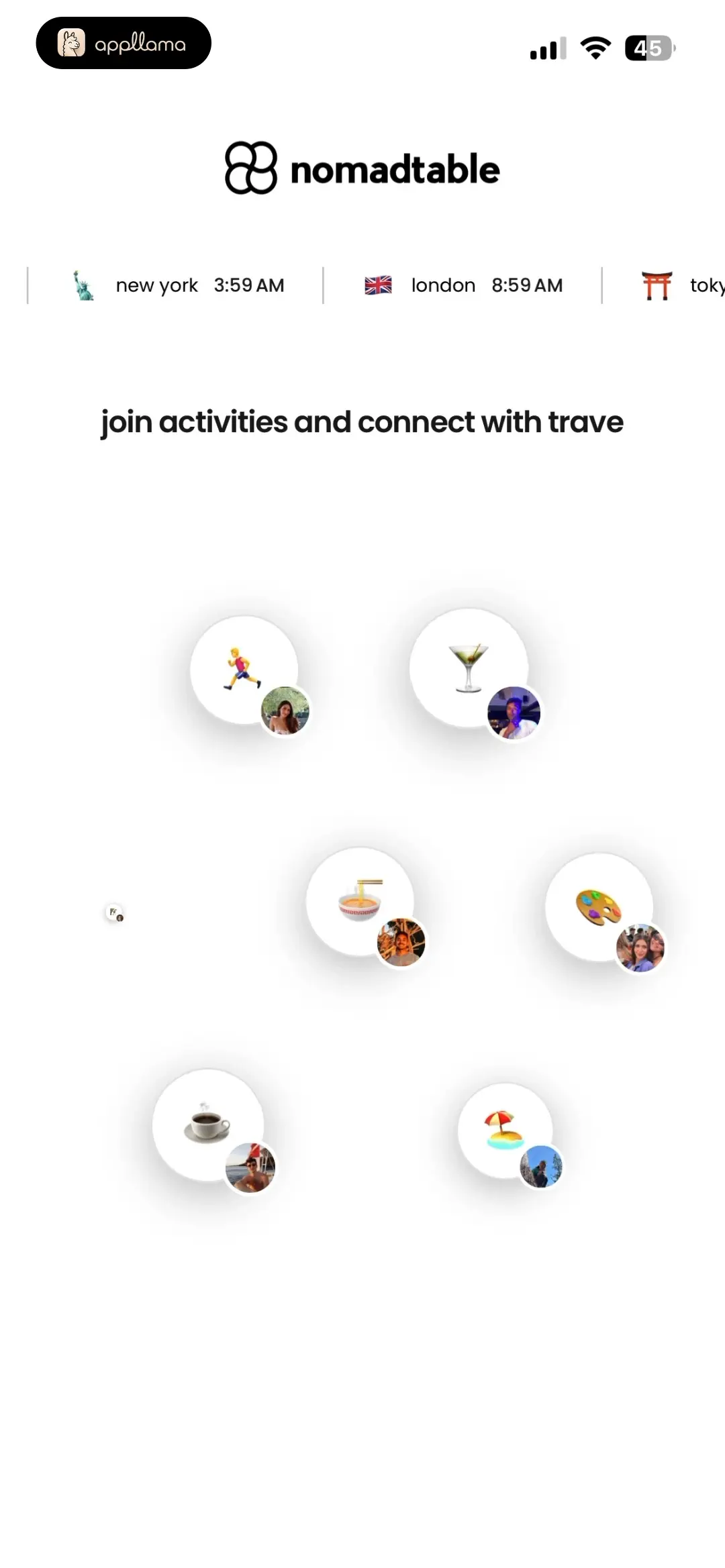 nomadtable: travel friends Onboarding Intro