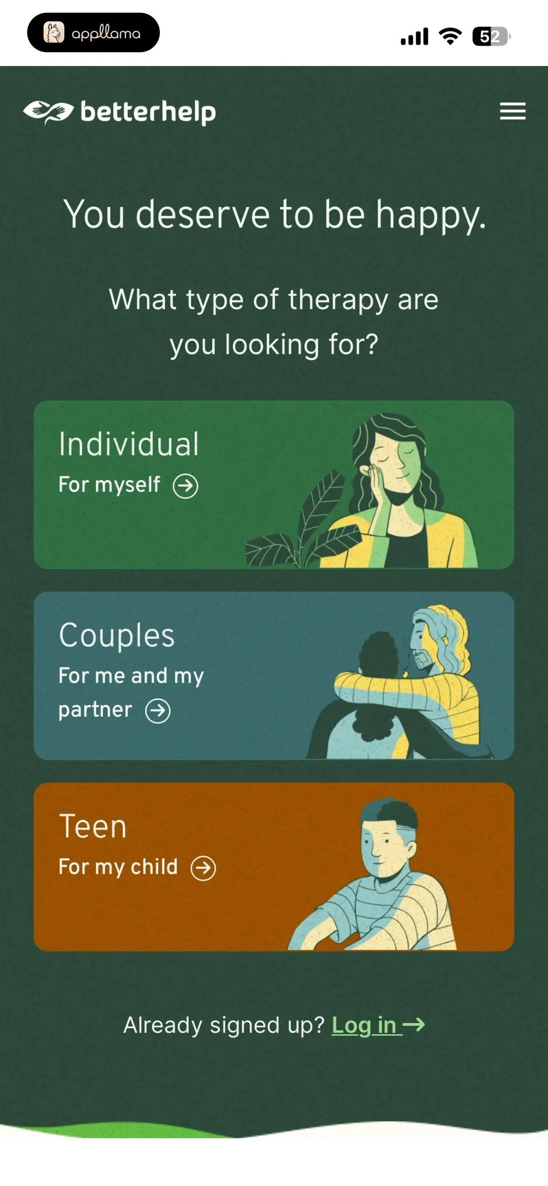 BetterHelp - Therapy Therapy Type Selection