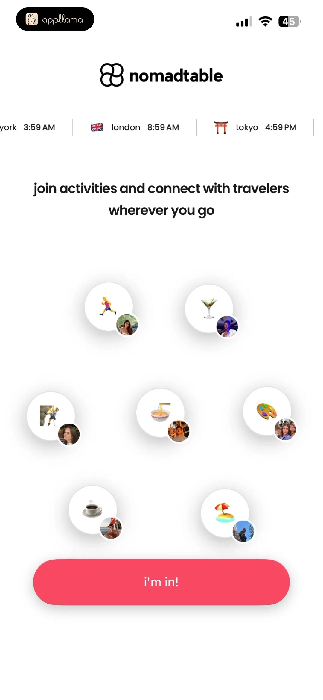 nomadtable: travel friends Onboarding CTA