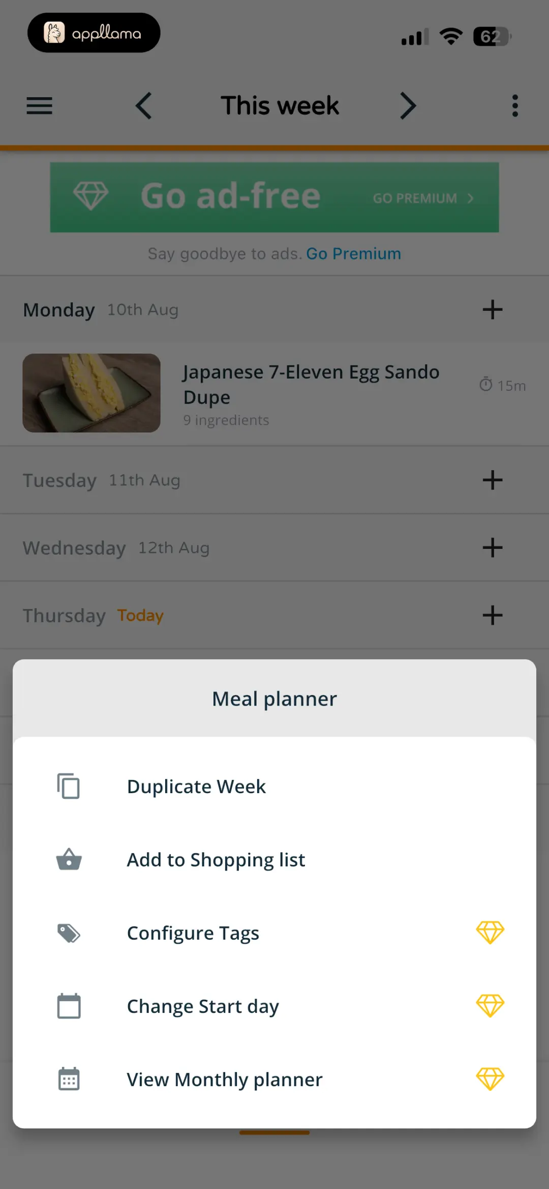 Planner Meal Actions