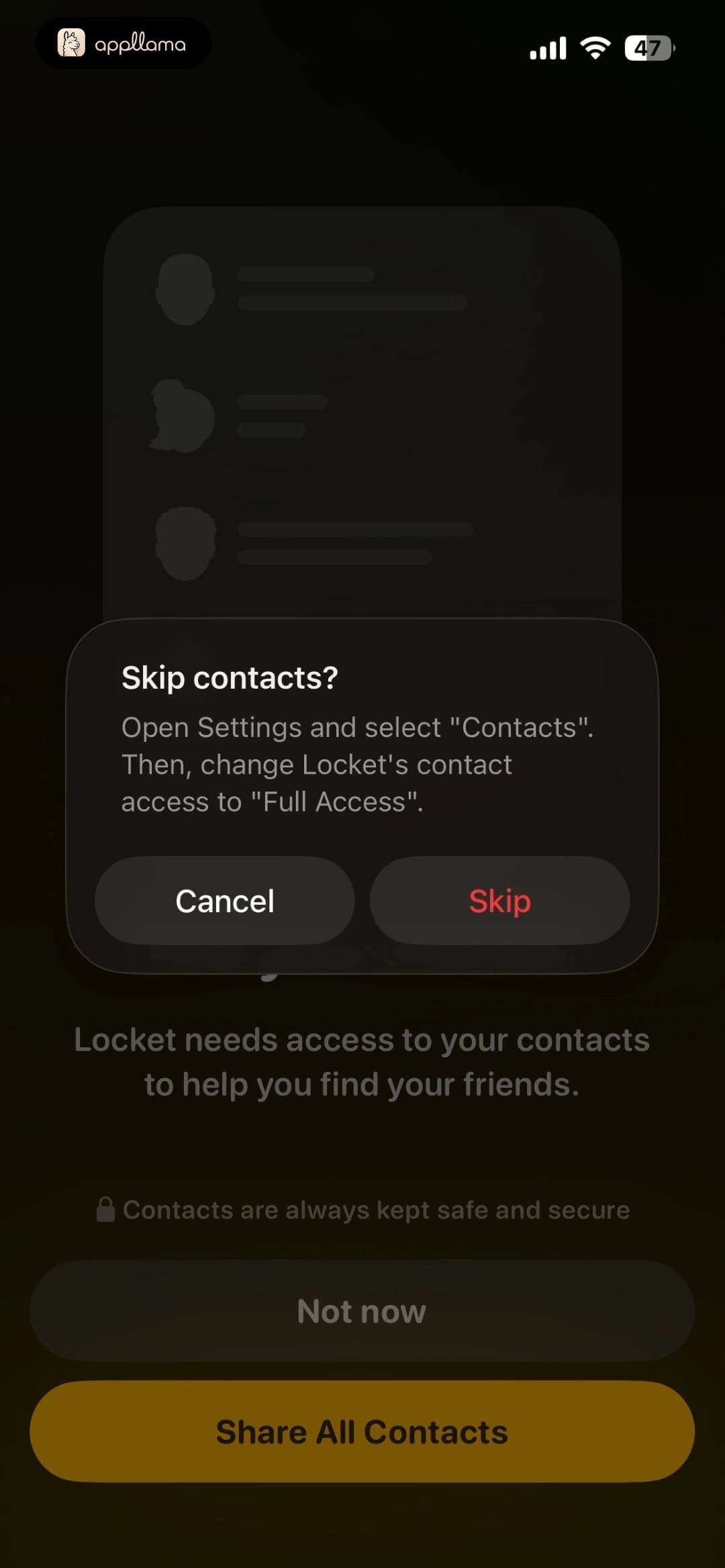 Skip Contacts Sheet