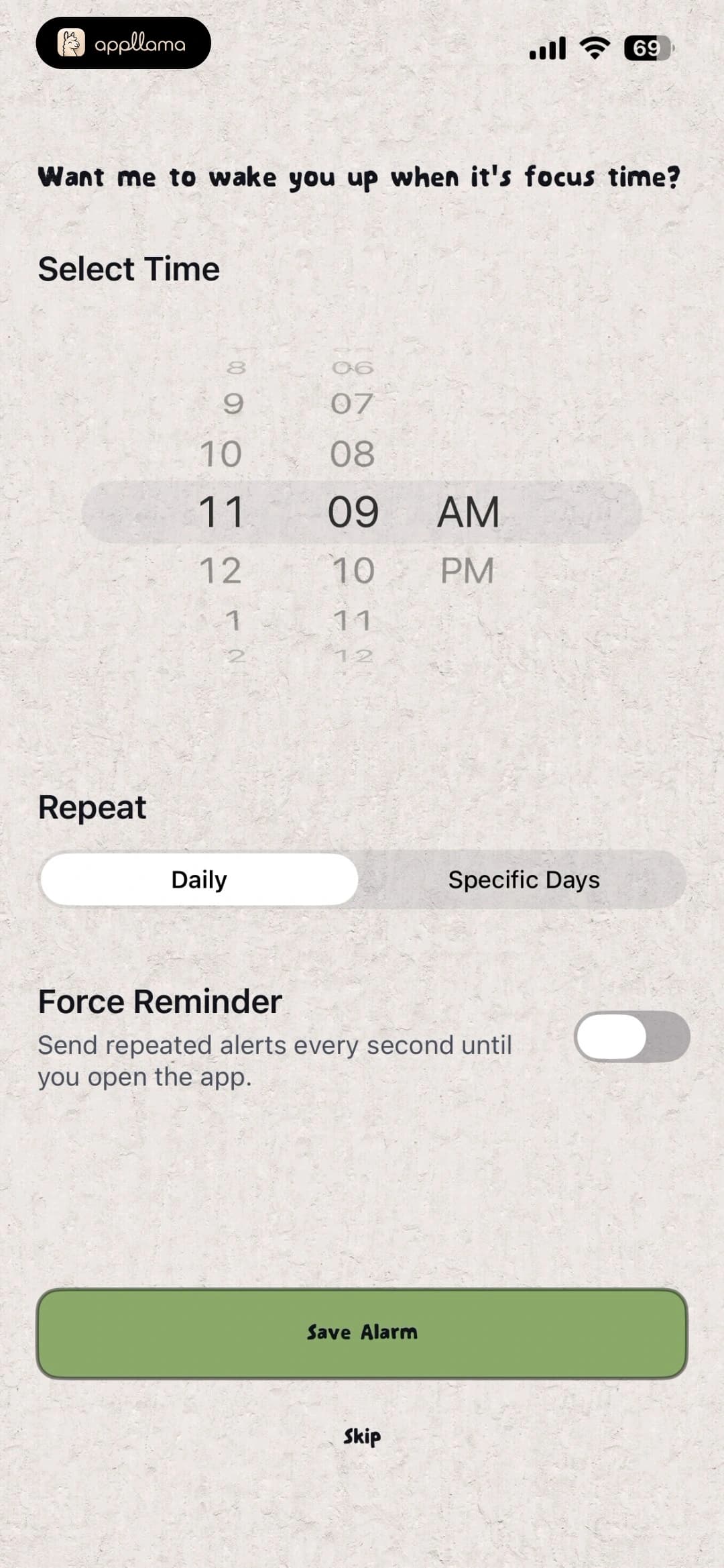 Focus Time Setup
