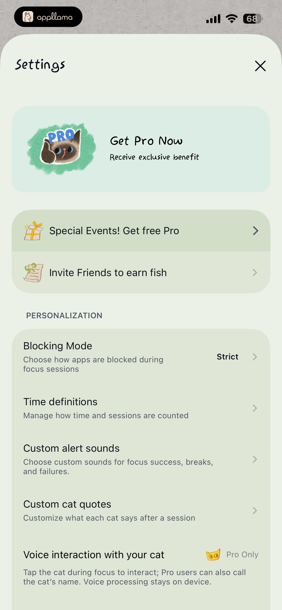 Settings Personalization