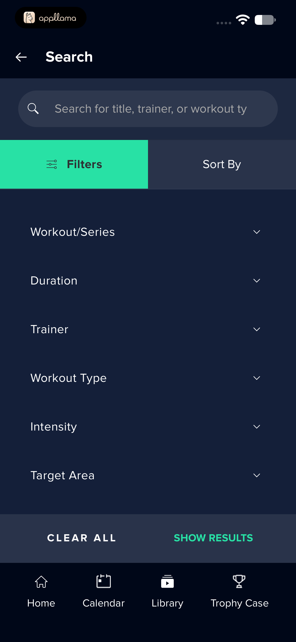 Workout Search Filters