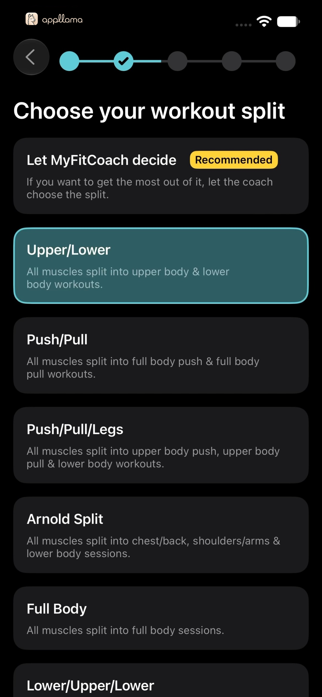 Workout Split Selection