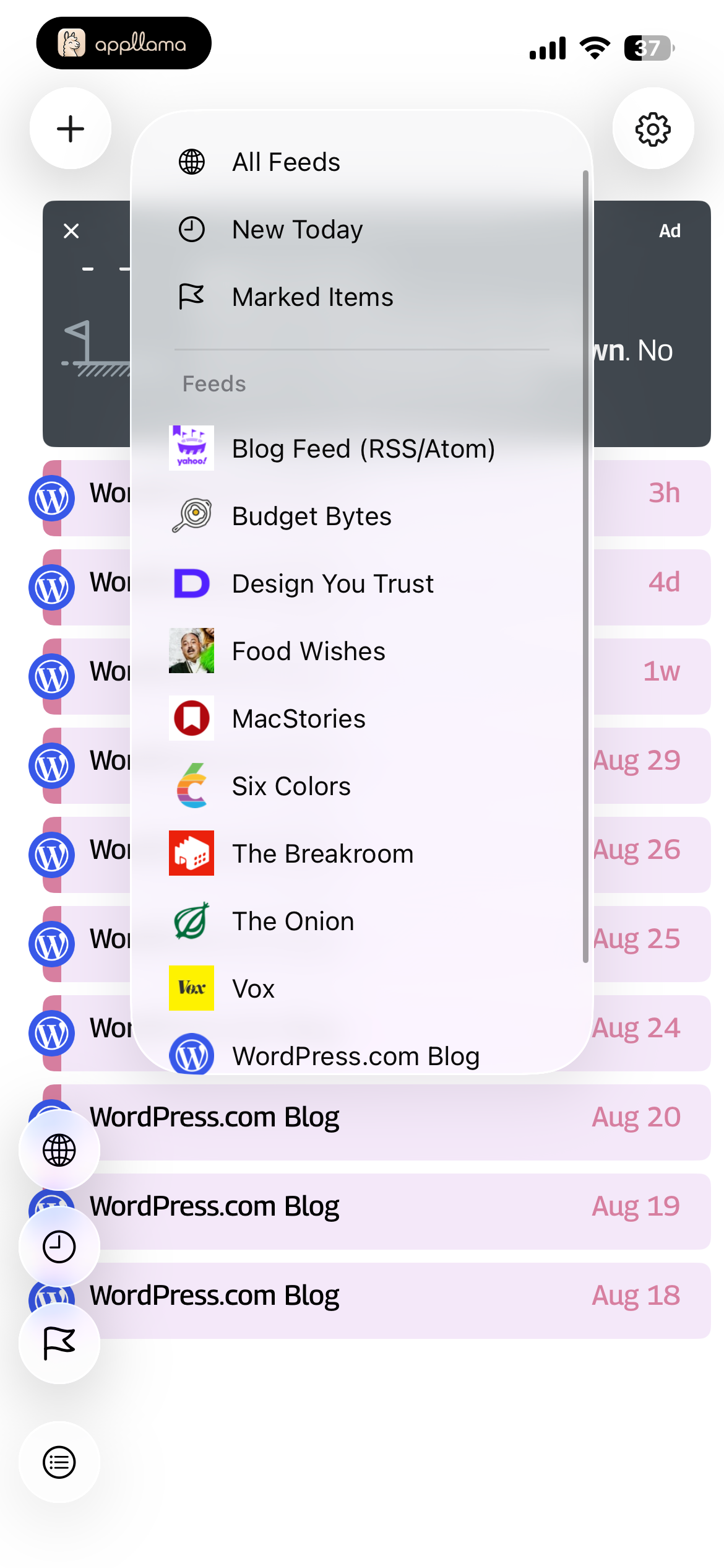 Feed Navigation Menu