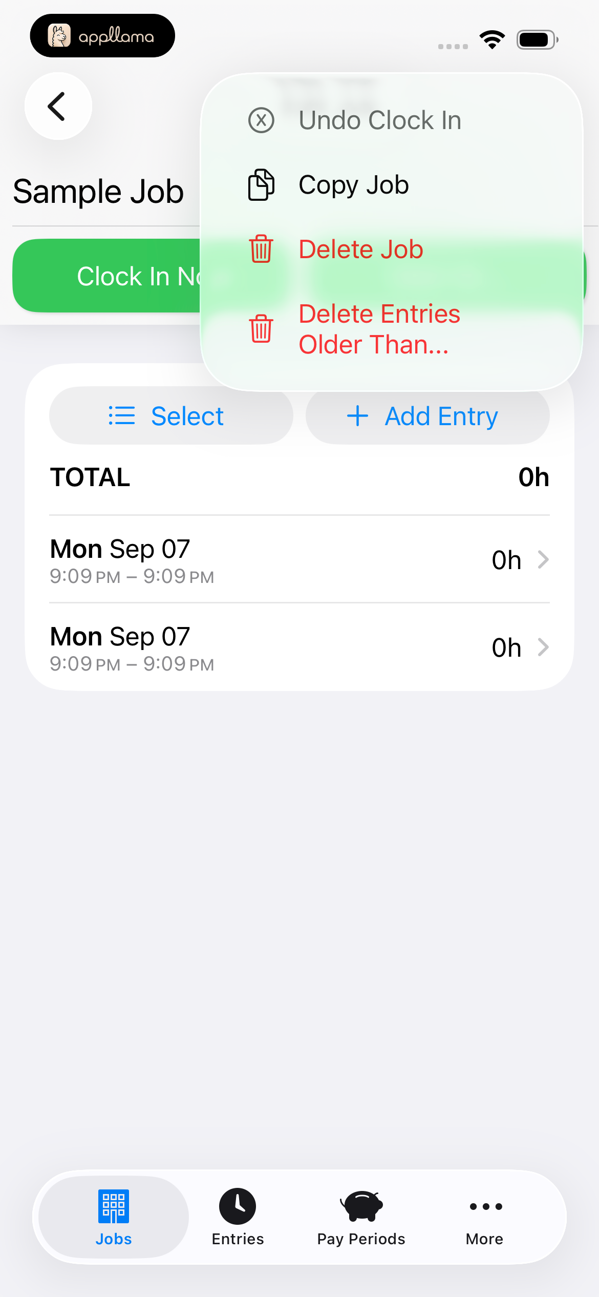Job Actions Menu