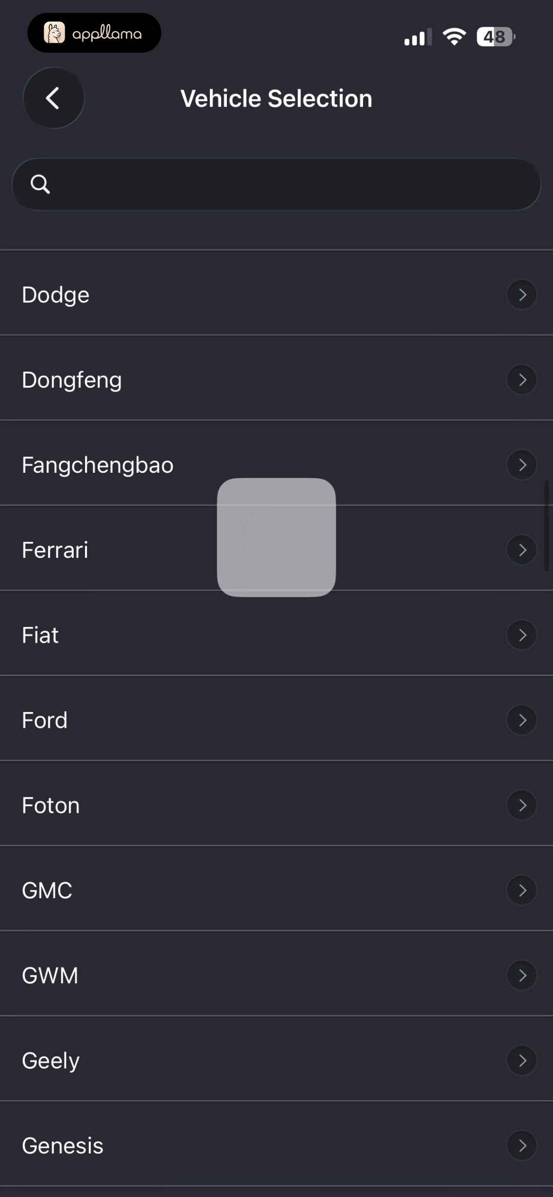 Vehicle Make Selection