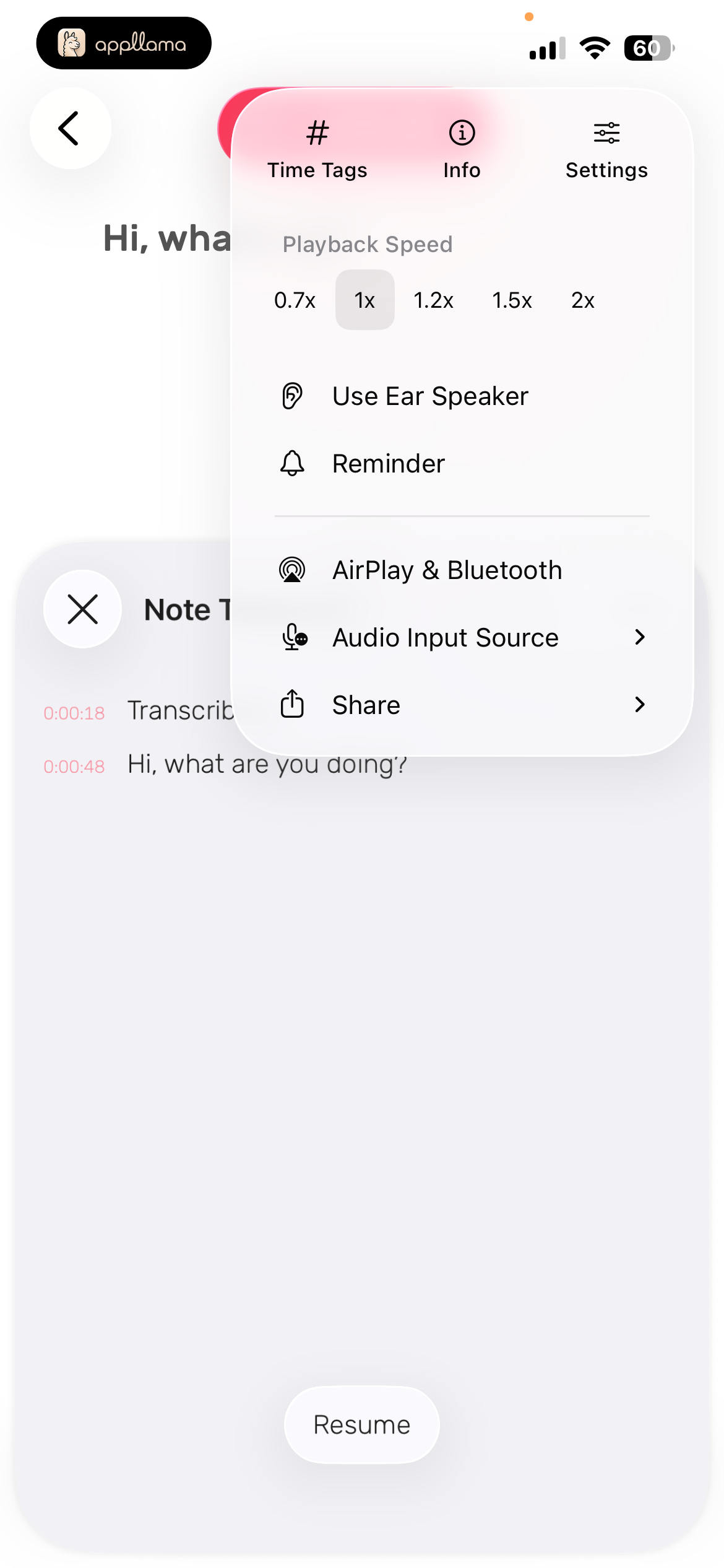 Note Actions Menu