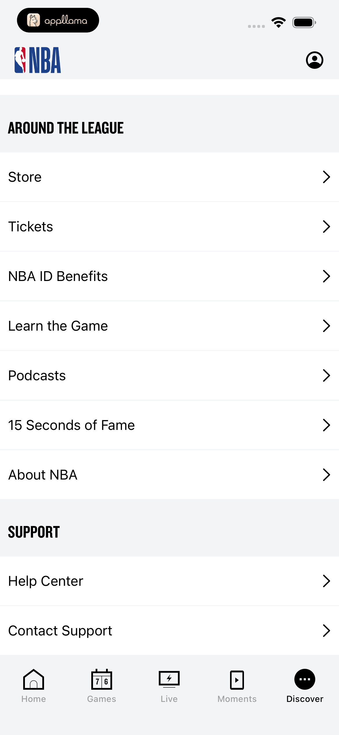 League Info Menu