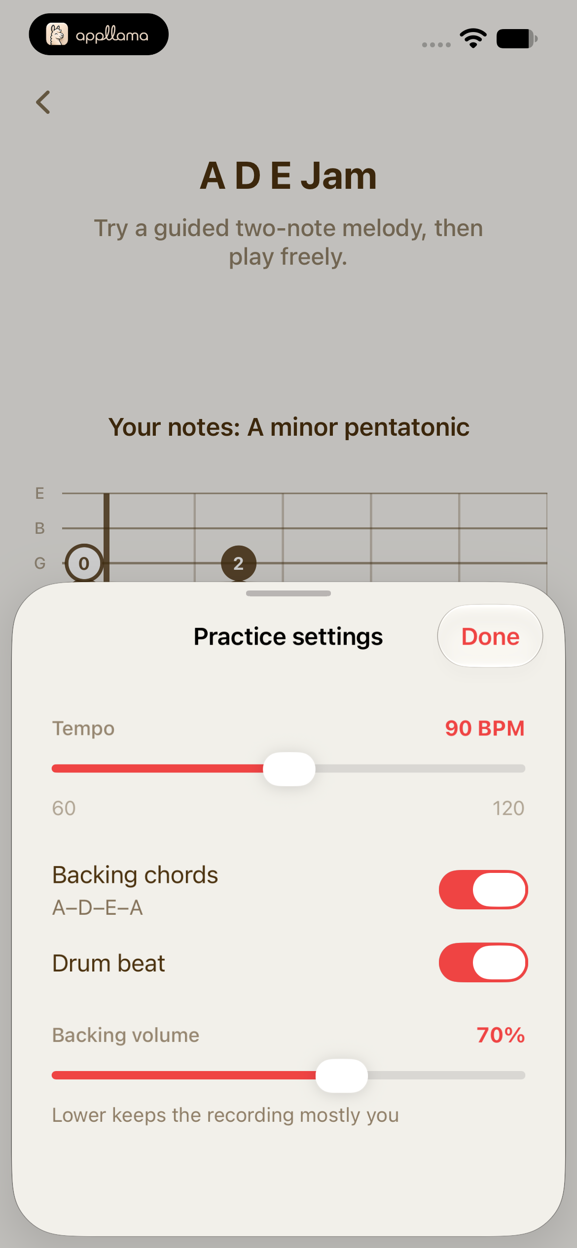 Jam Practice Settings
