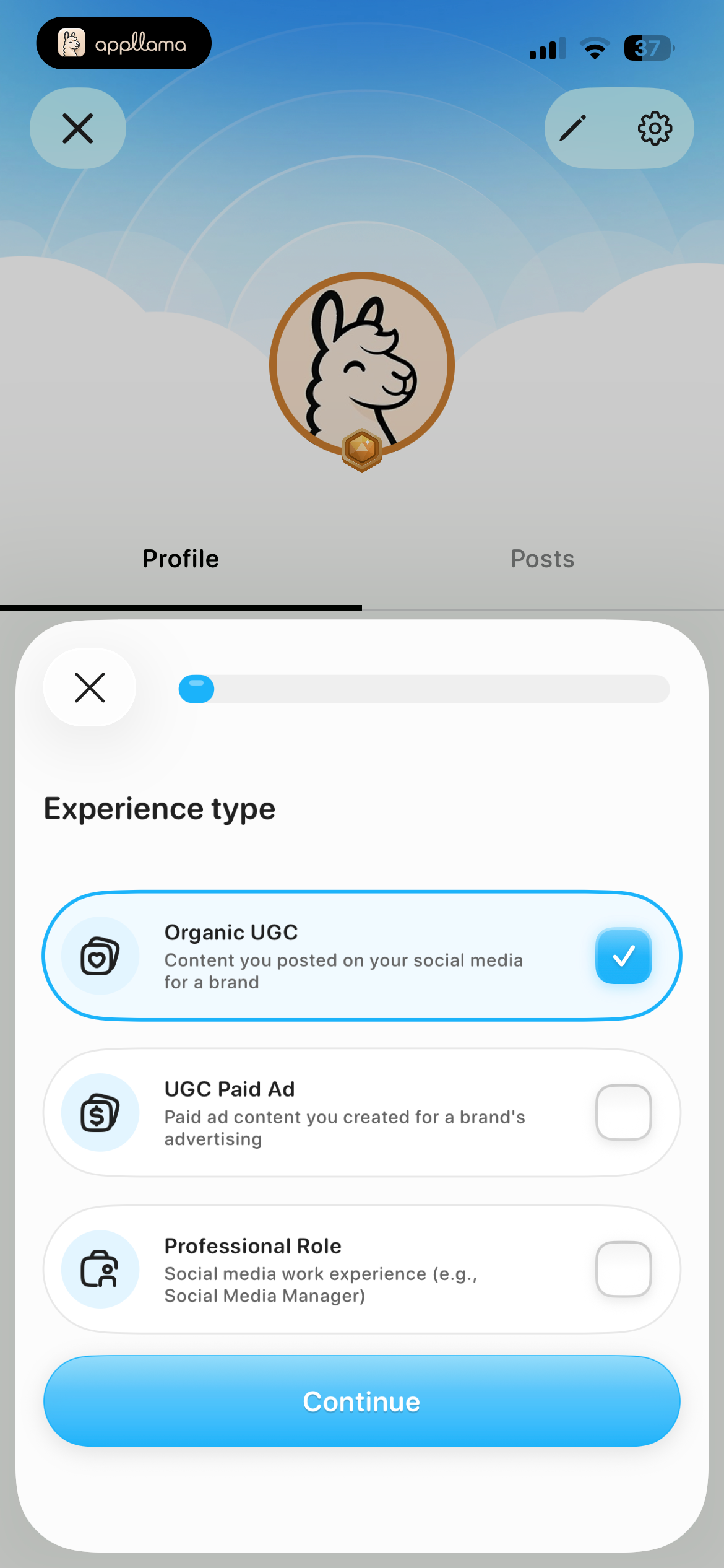 Select Experience Type