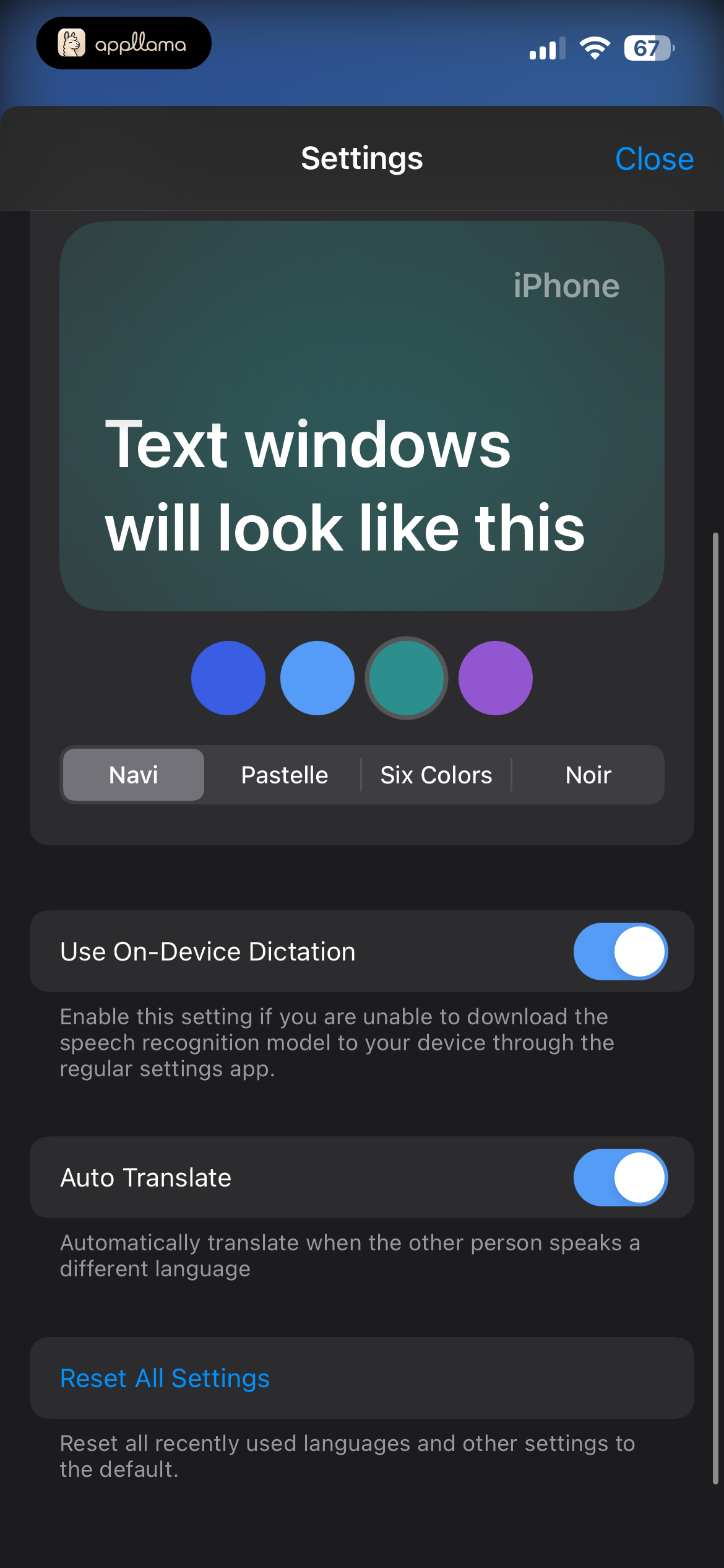 Settings Scrolled