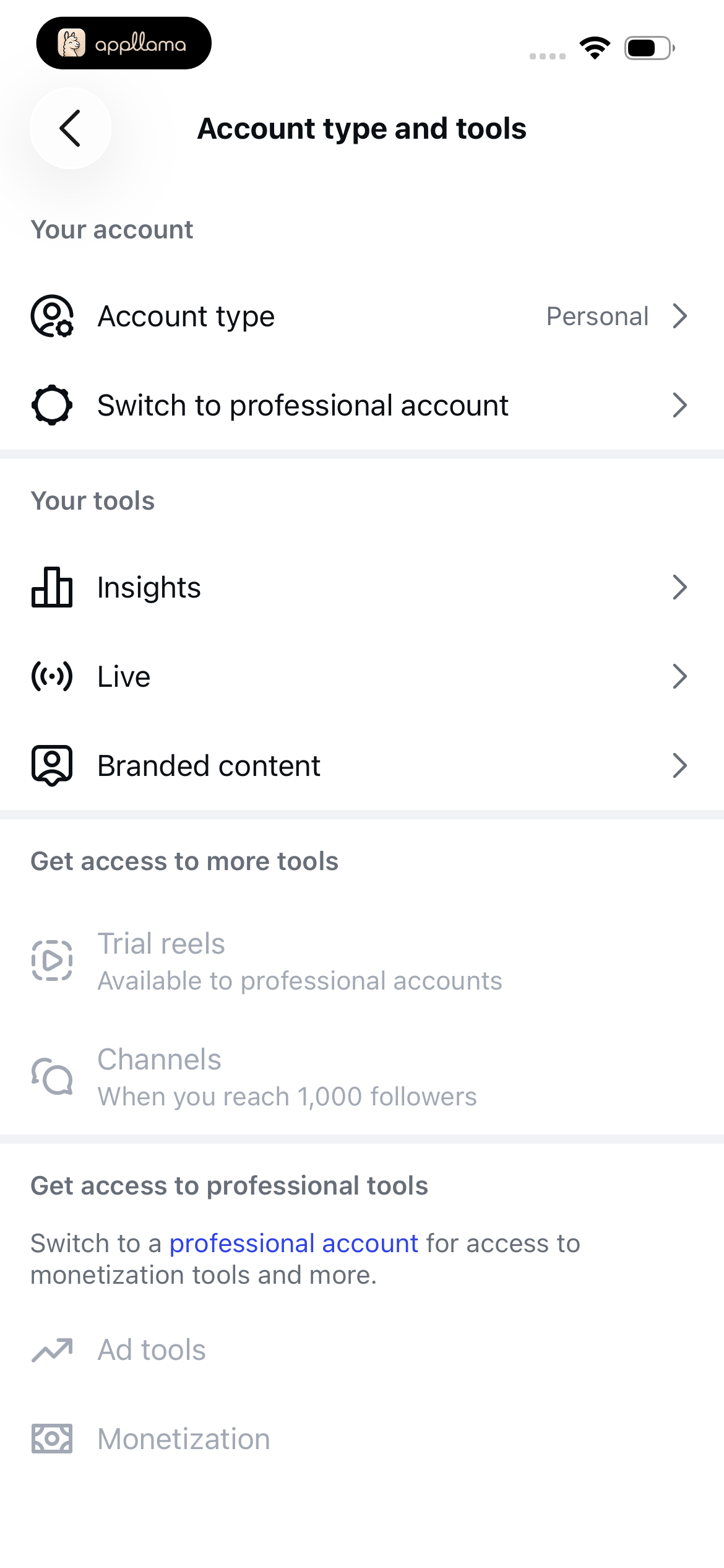 Account Type and Tools