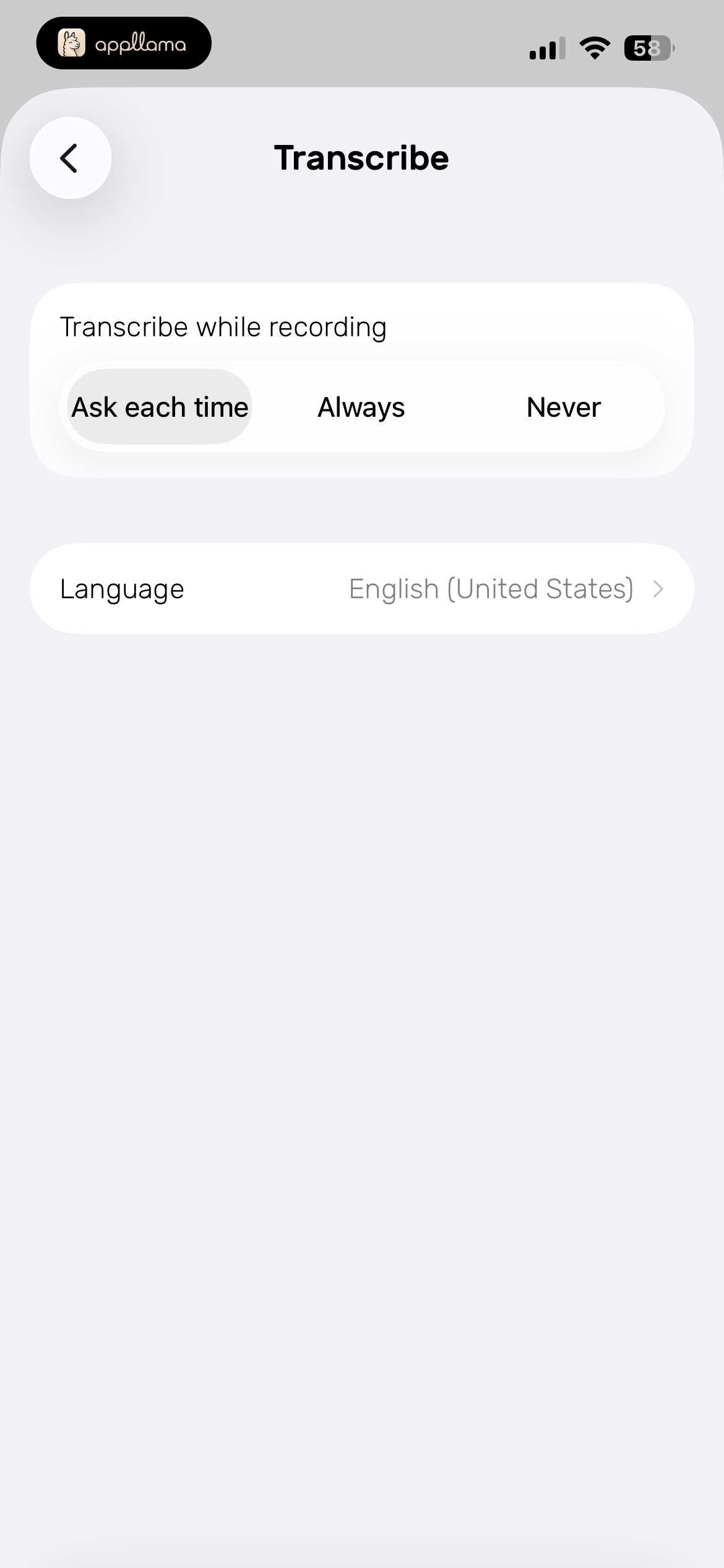 Transcribe Settings