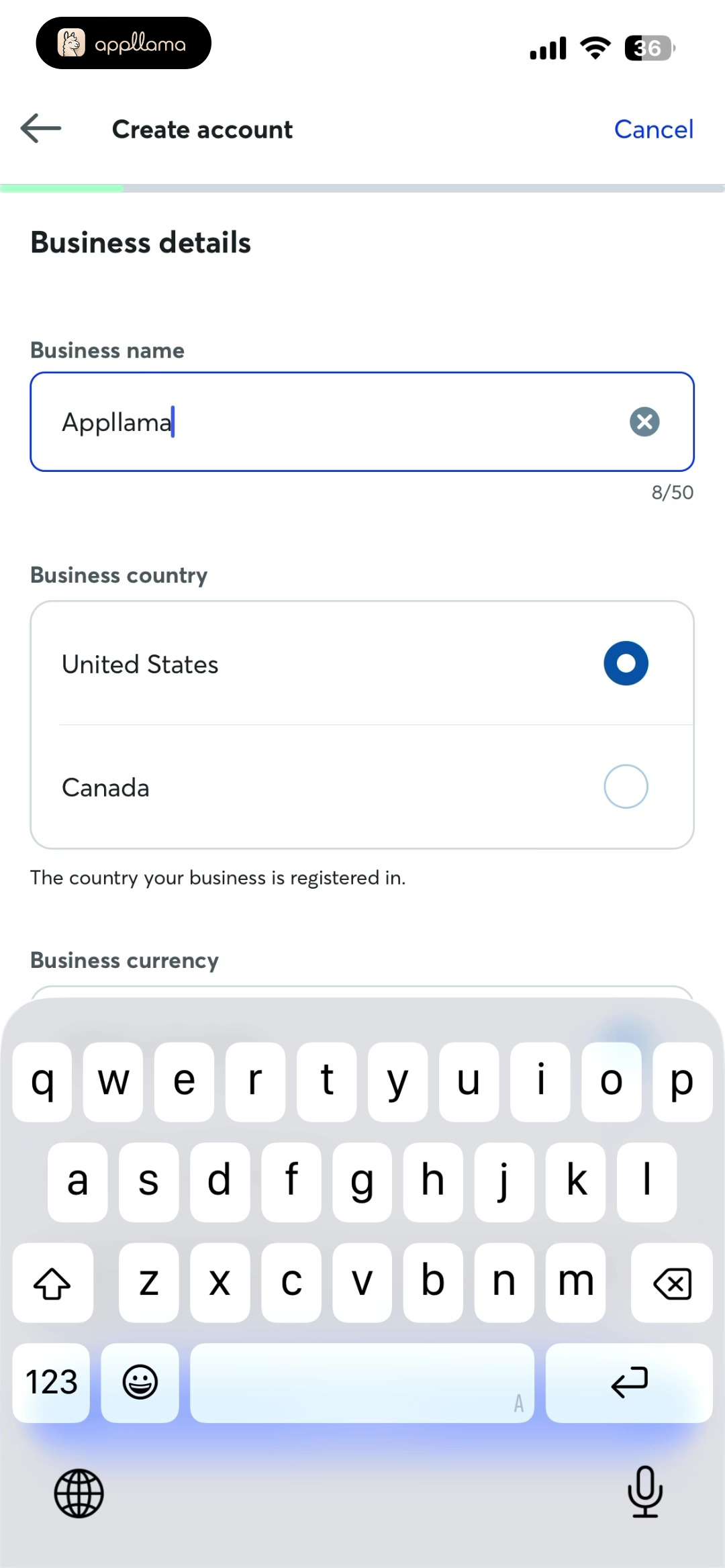 Business Name and Country