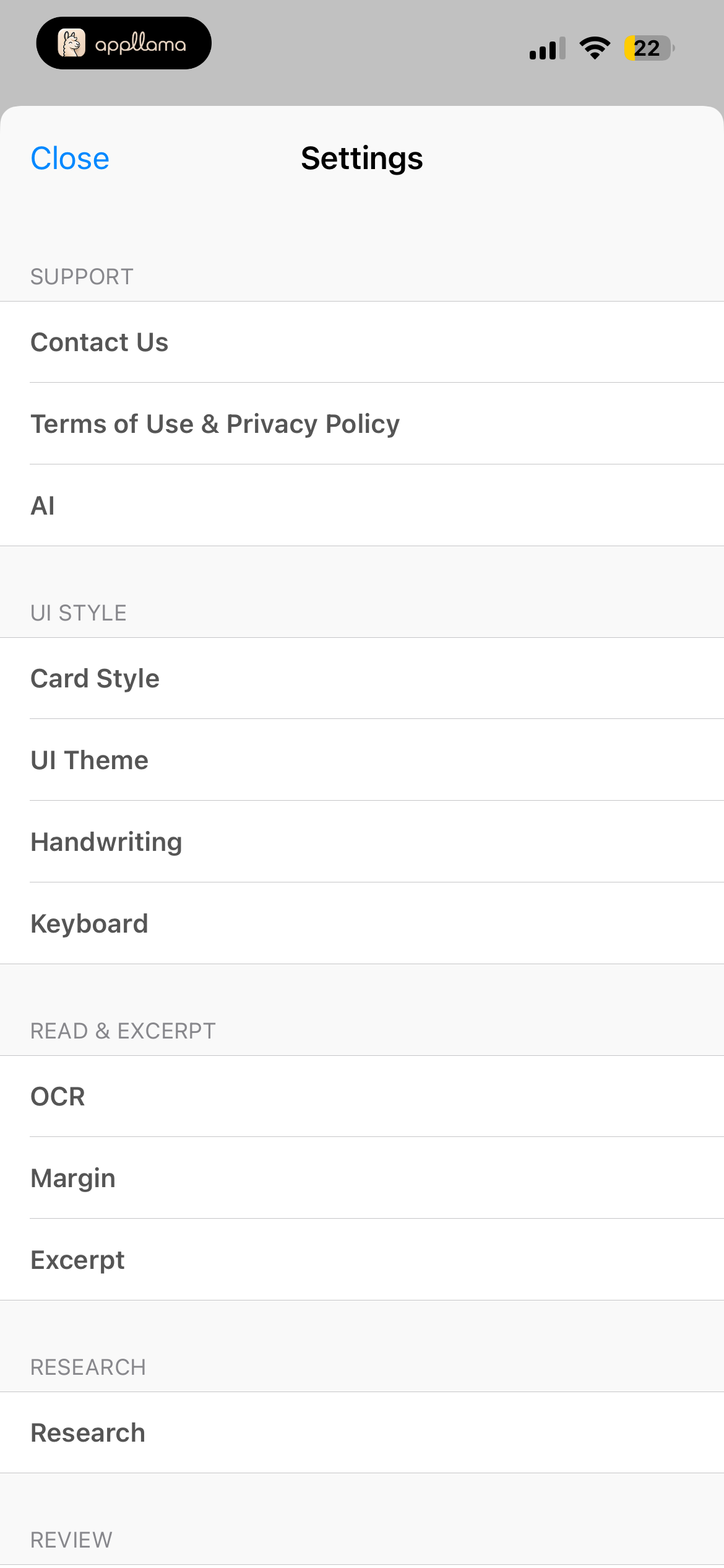 Settings