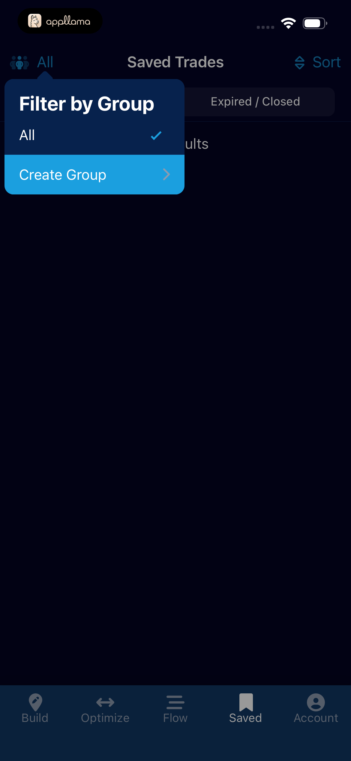 Saved Trades Filter