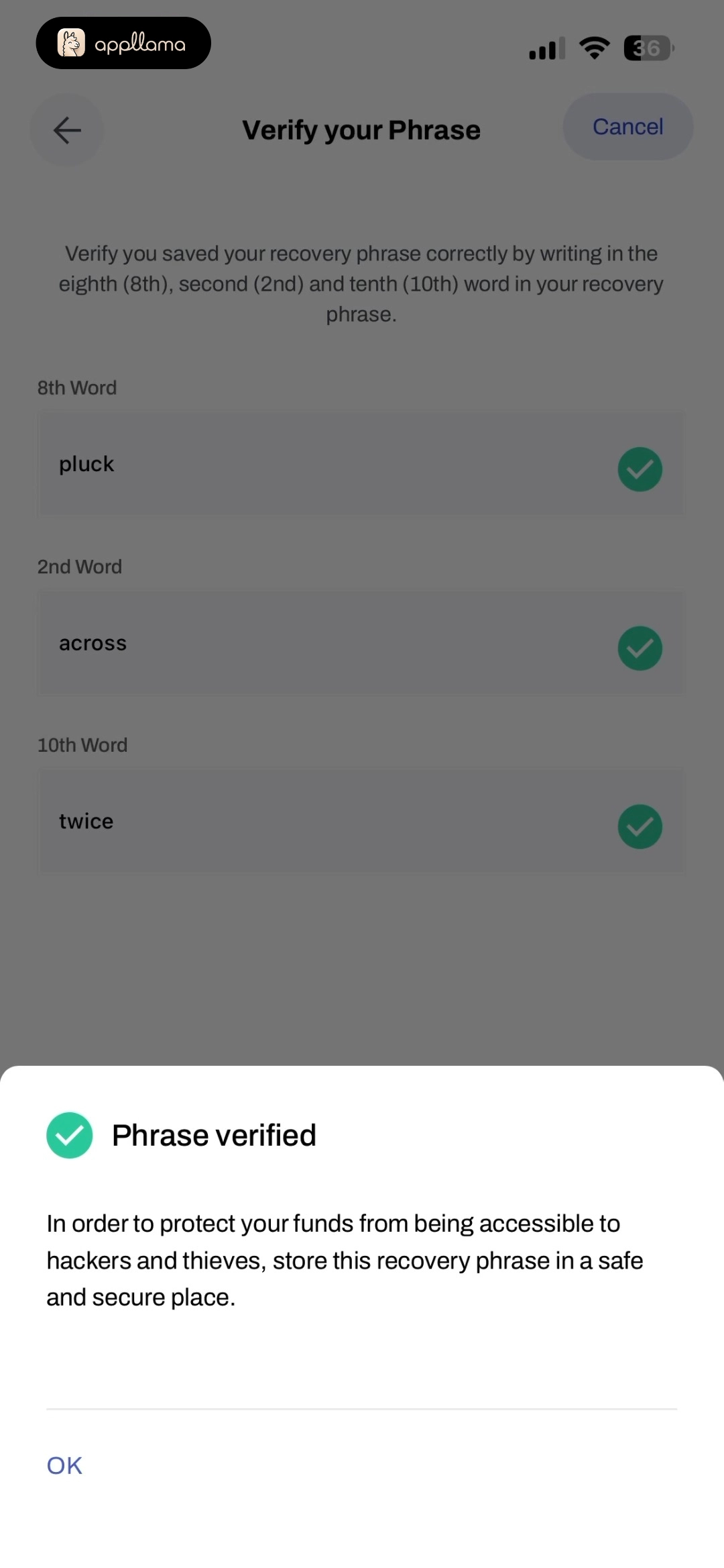 Recovery Phrase Verified