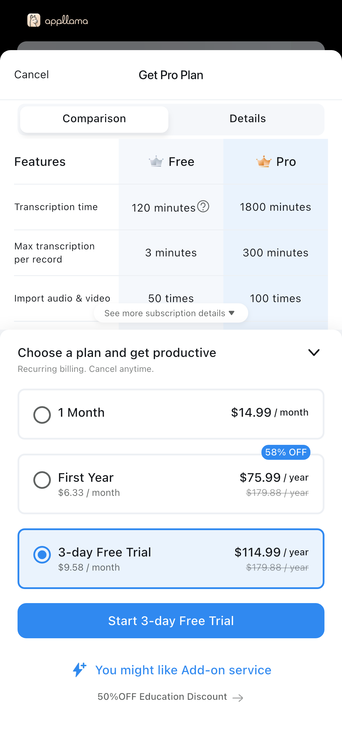 Pro Plan Comparison