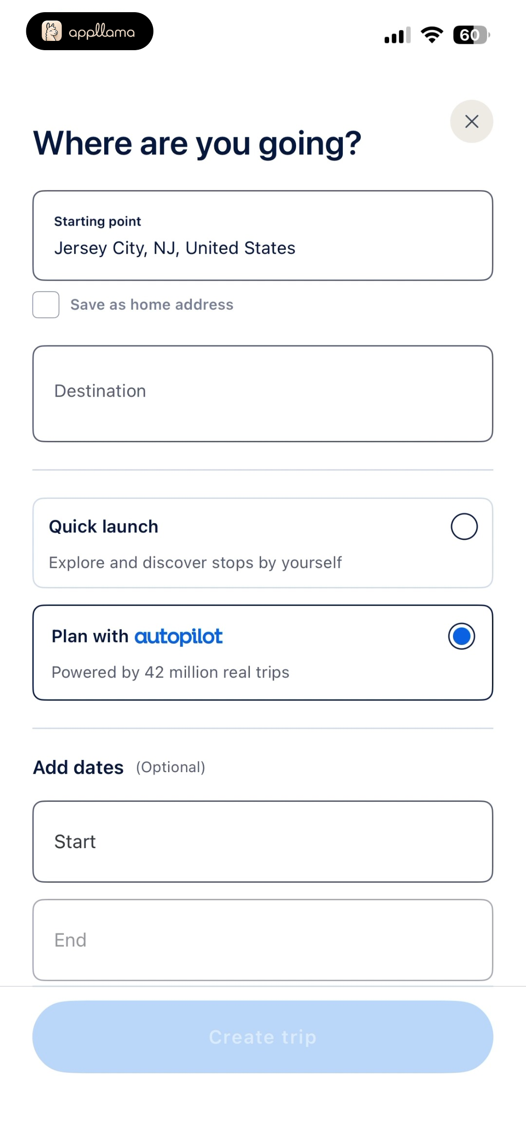 Trip Destination Setup