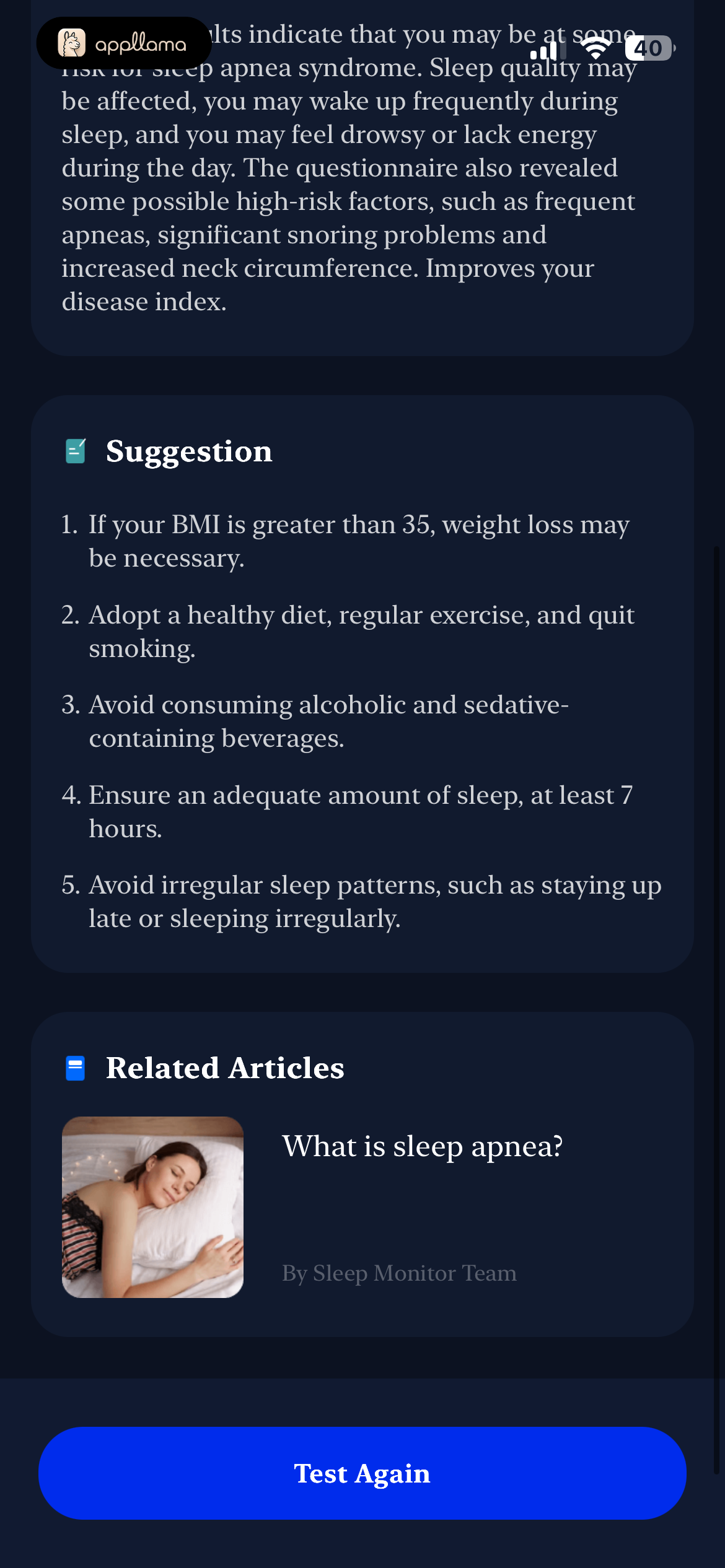Sleep Apnea Result Details