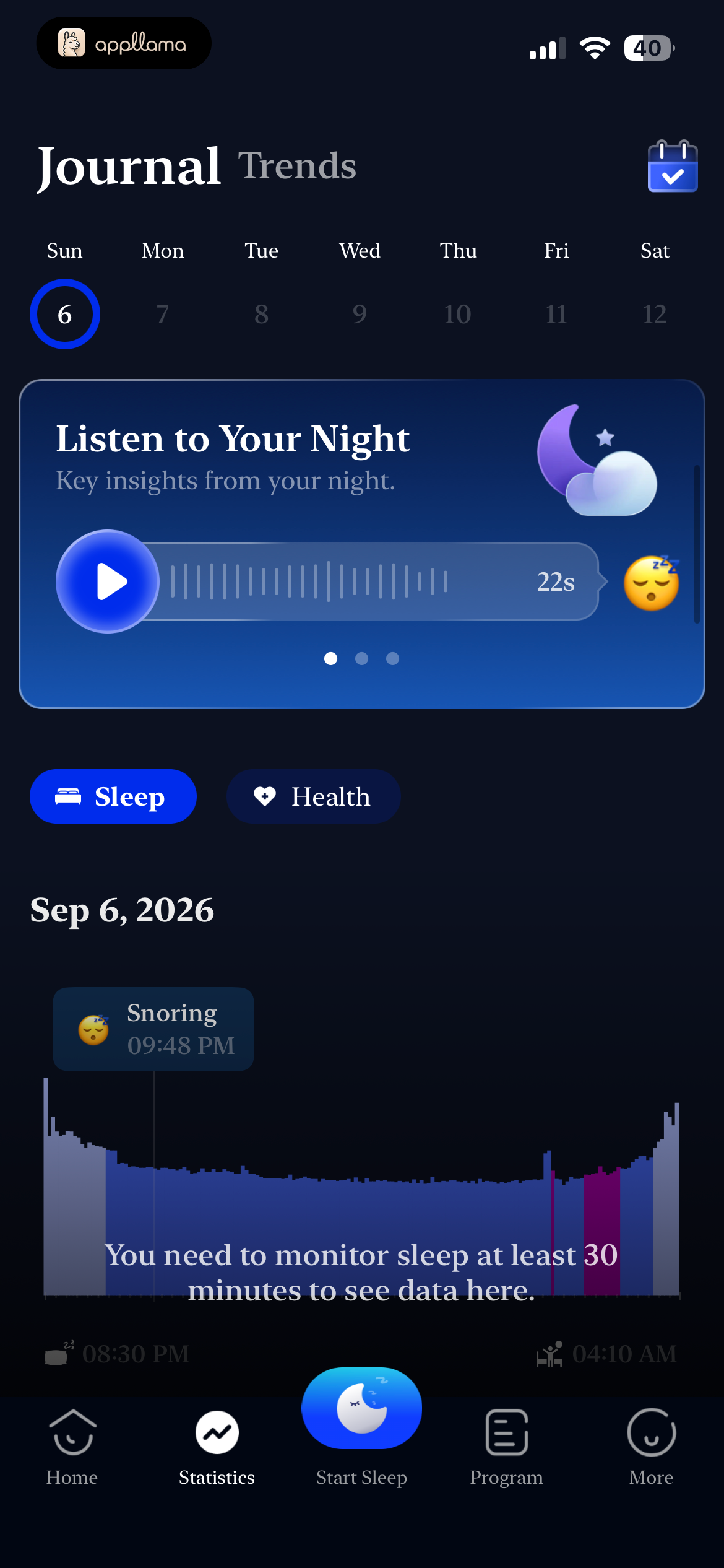 Sleep Session Timeline