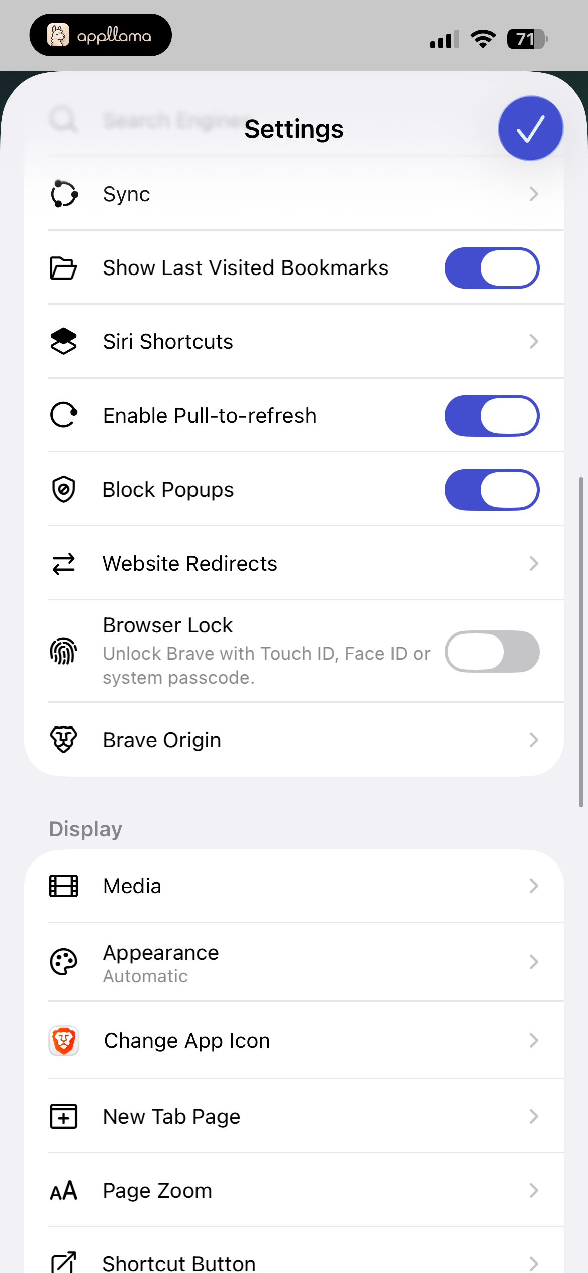 Settings List