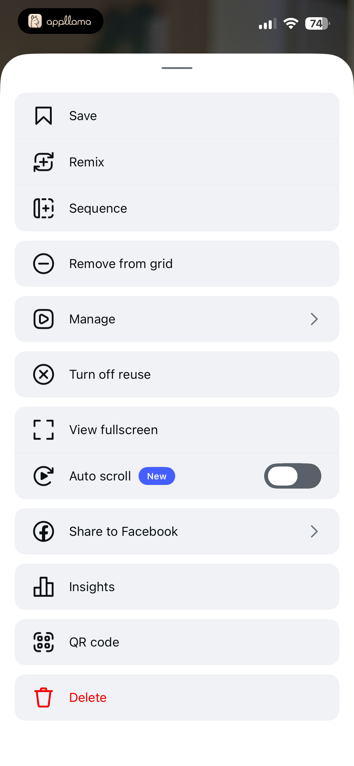 Reel Options Menu