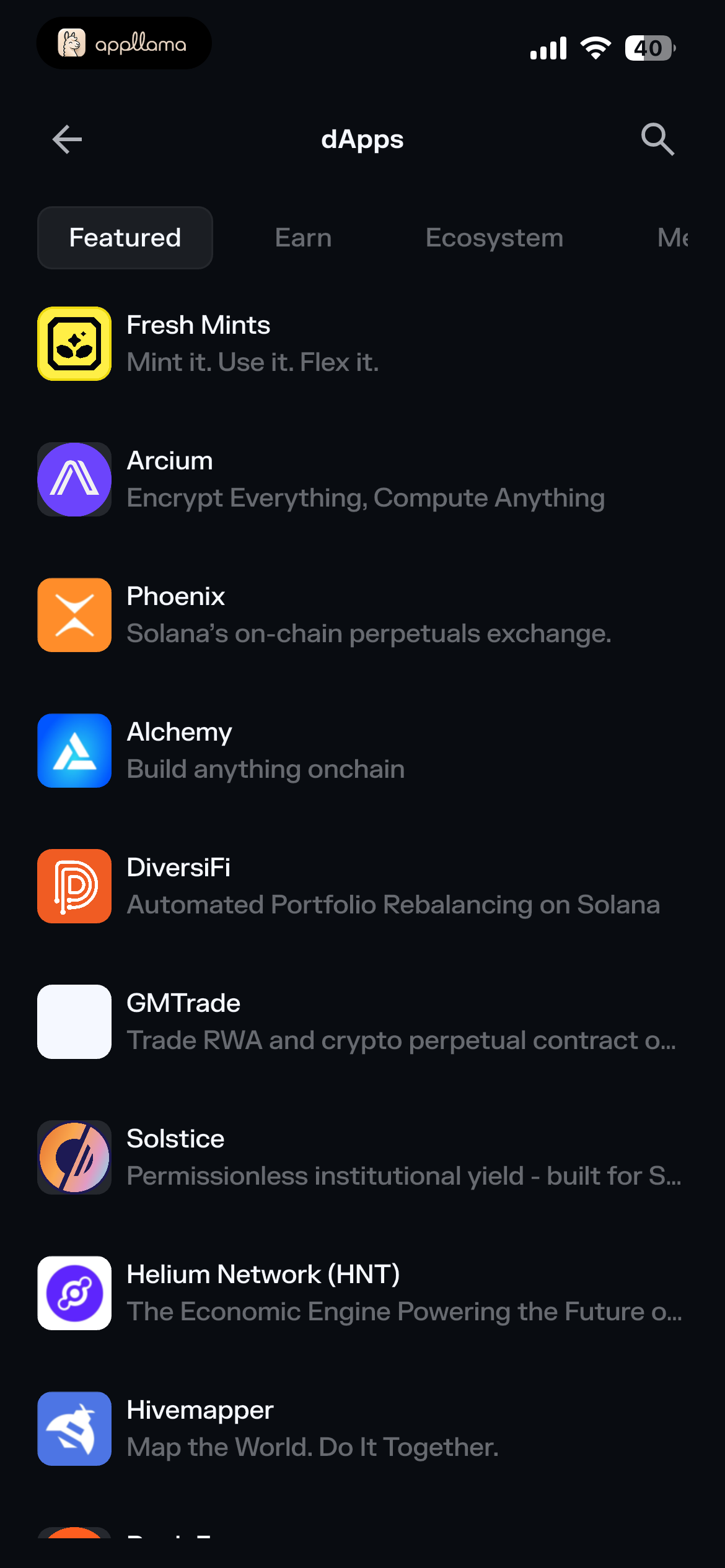 dApps Featured List