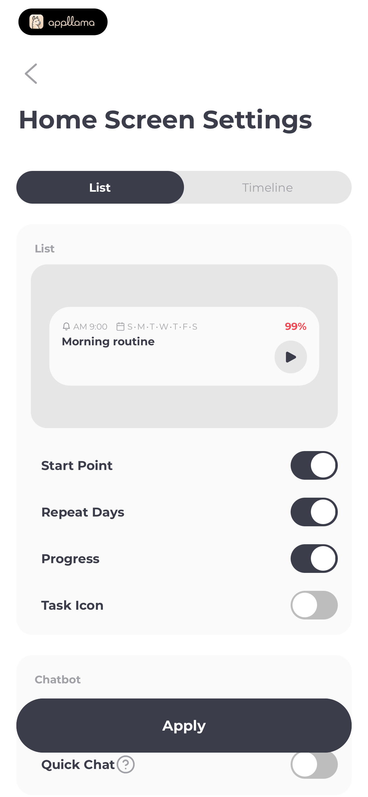 Home Screen Settings