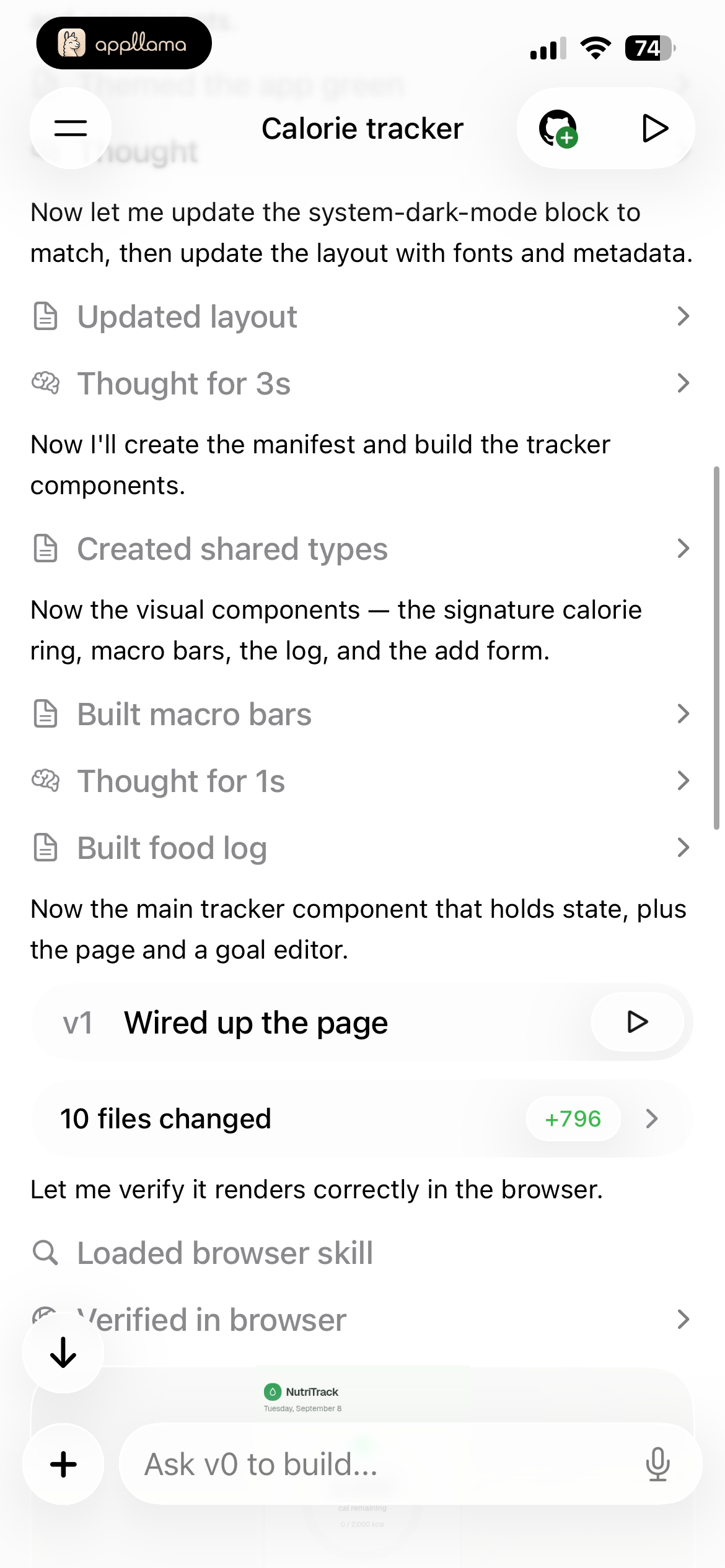 Calorie Tracker Build Chat