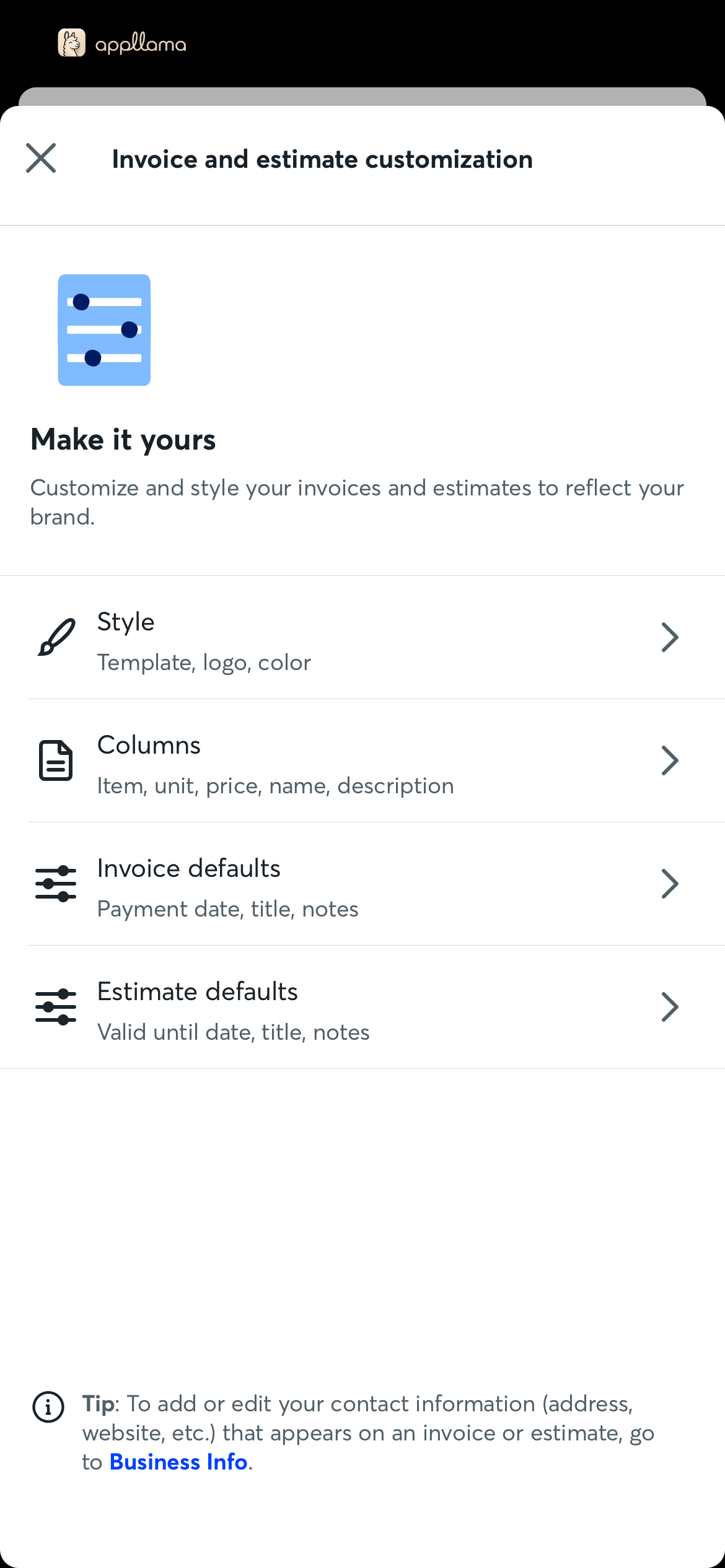Customization Menu