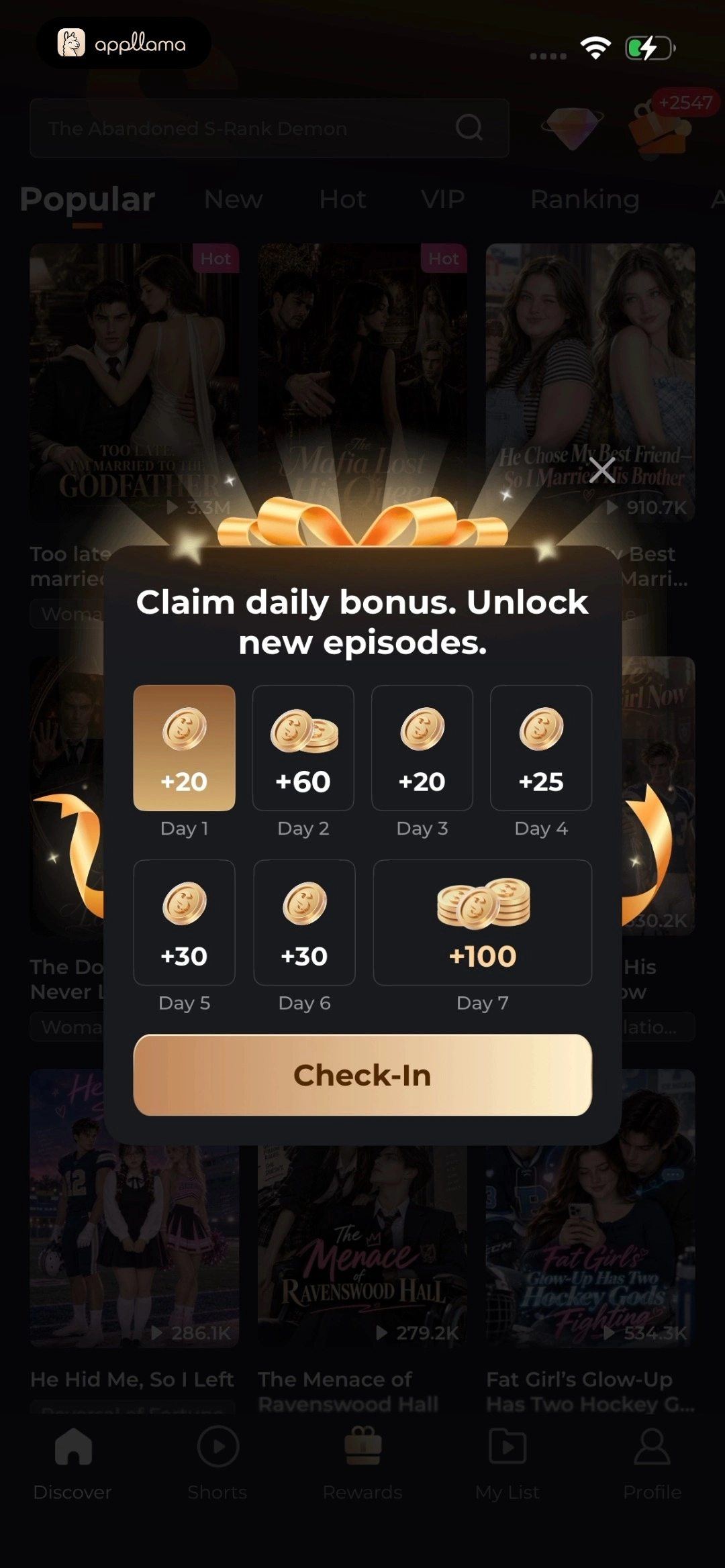 Daily Check-In Popup