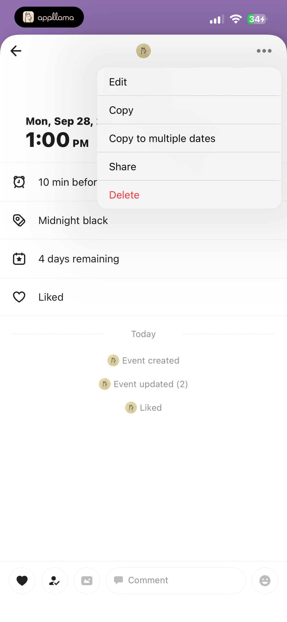 Event Overflow Menu