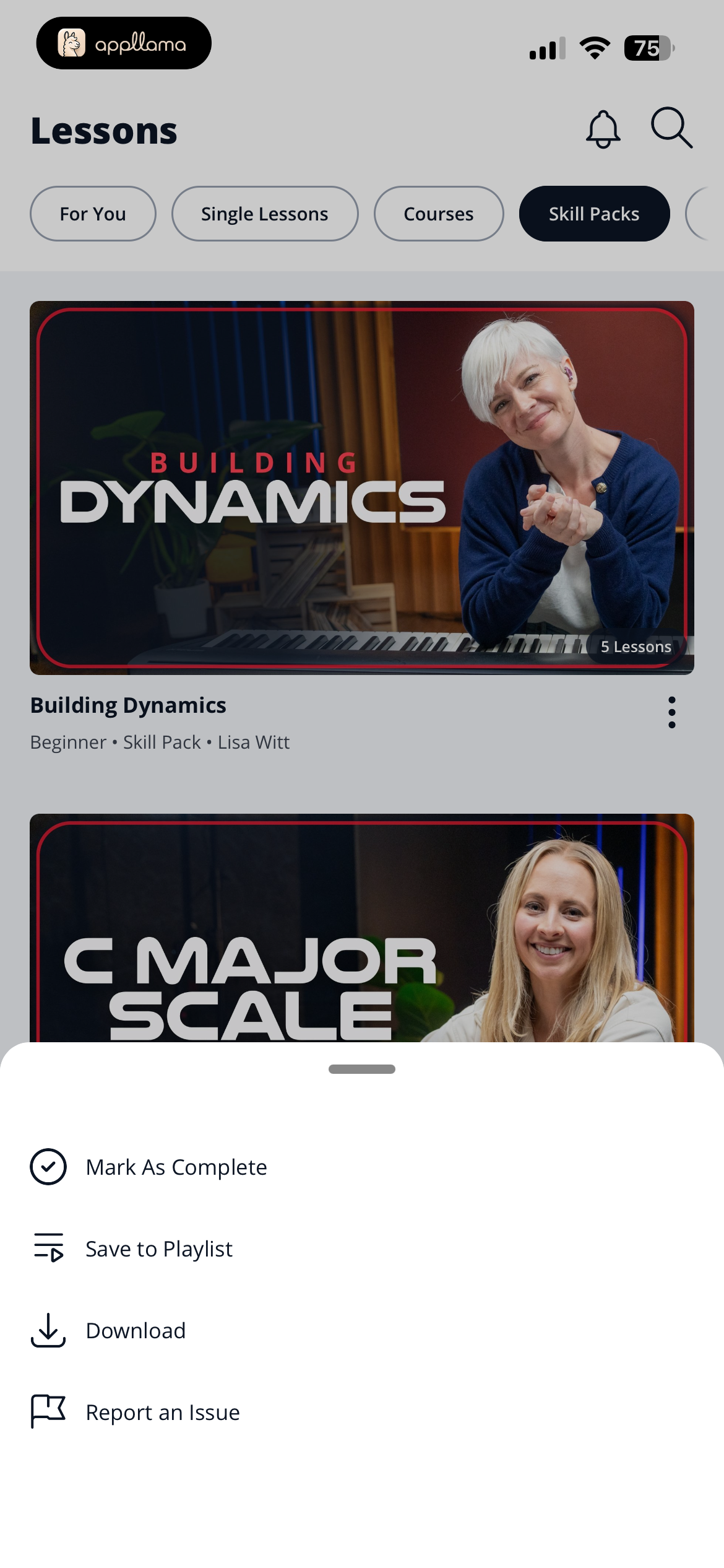 Lesson Card Actions