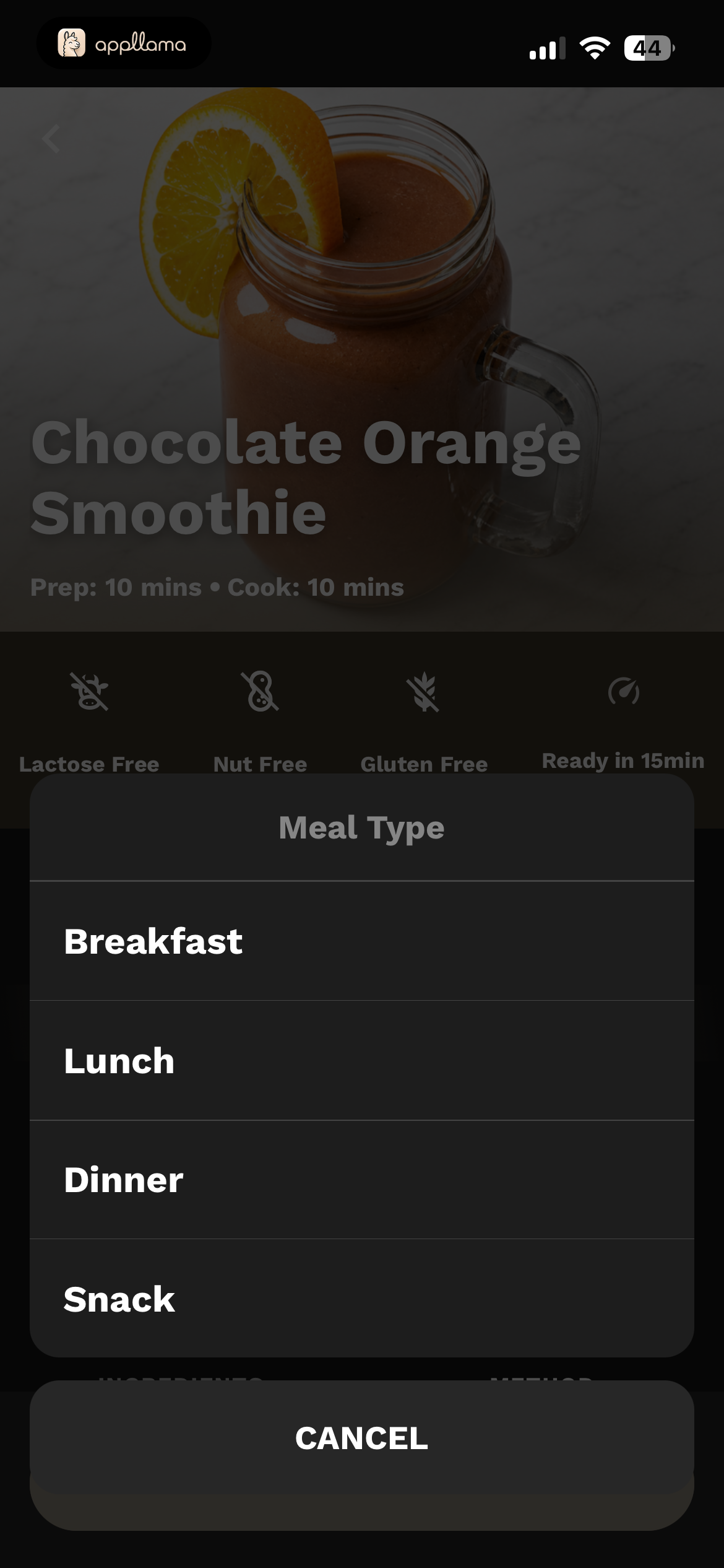 Meal Type Selector