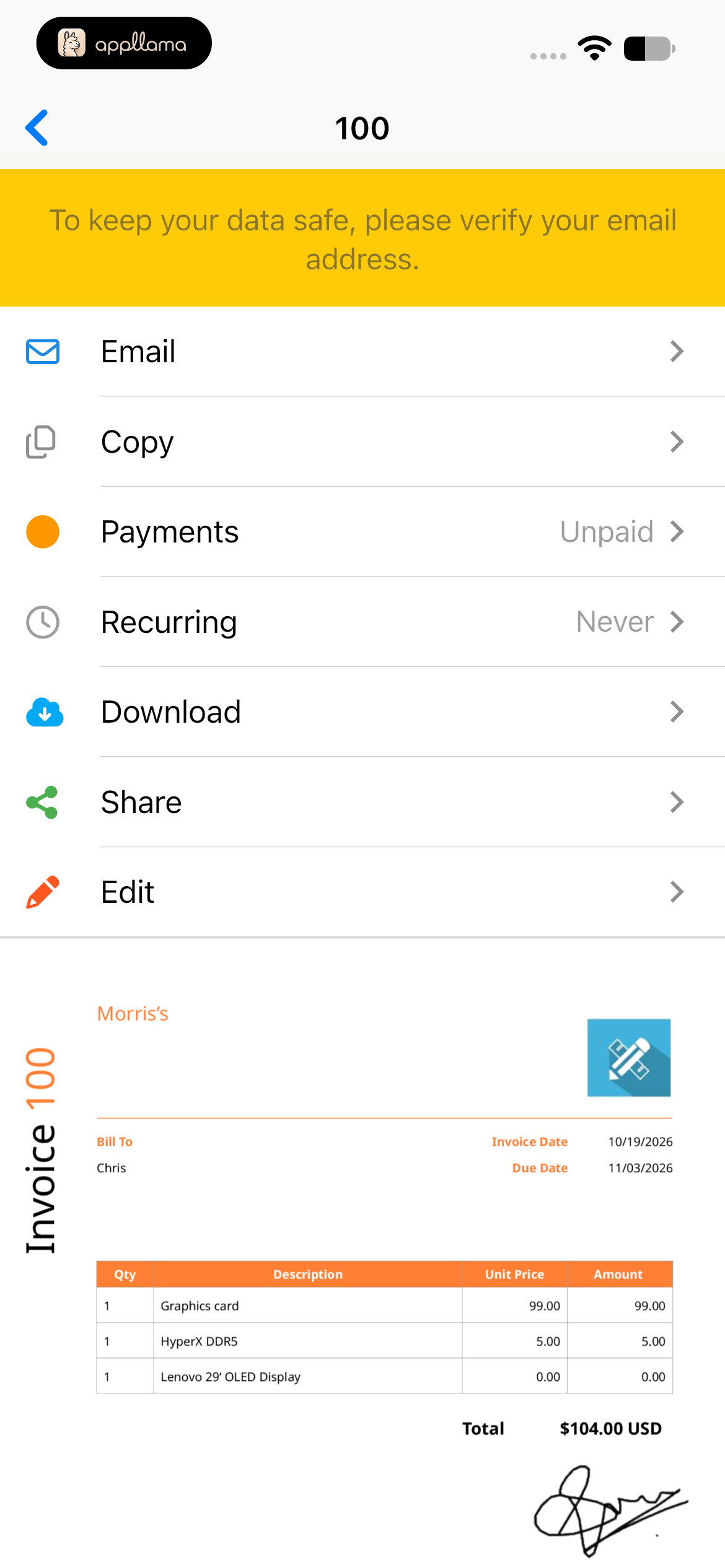 Invoice Detail Actions