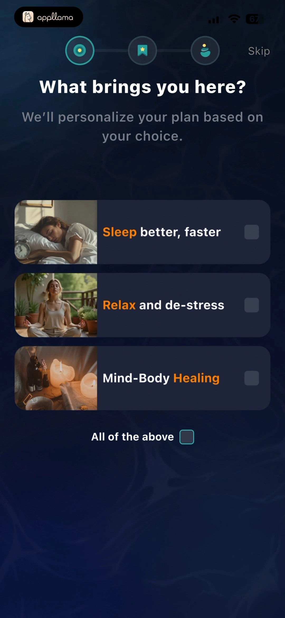 Brainpal: Heal & Meditation Goal Selection