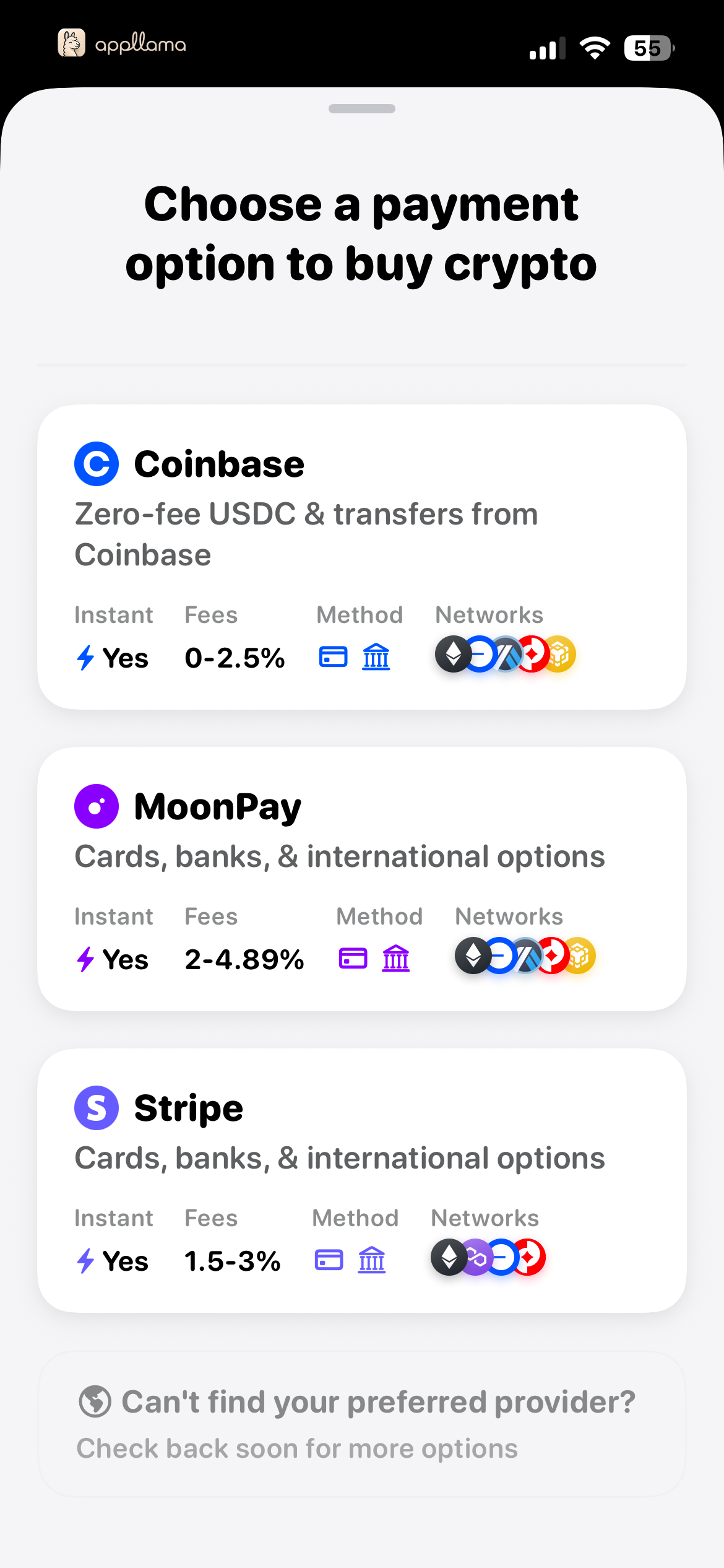 Buy Crypto Providers