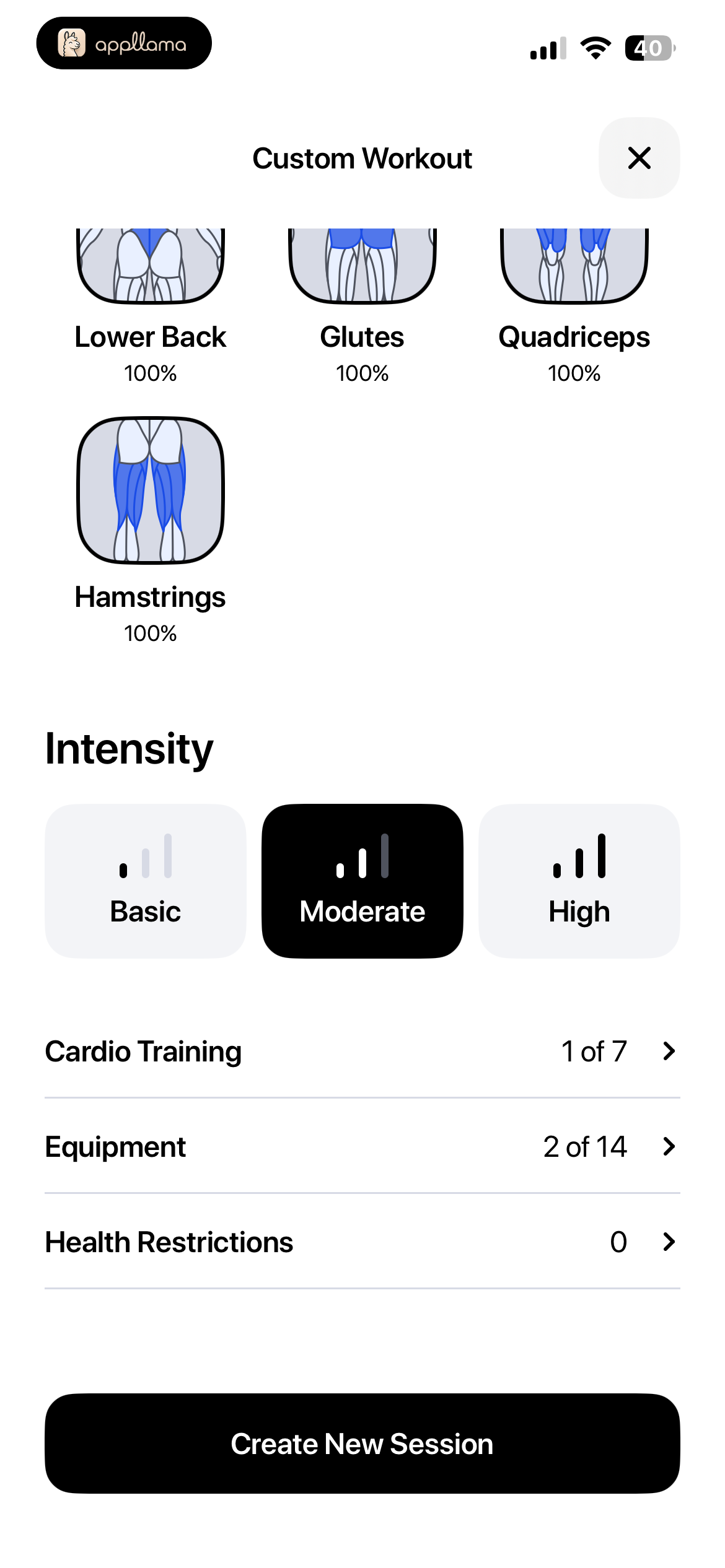 Custom Workout Intensity